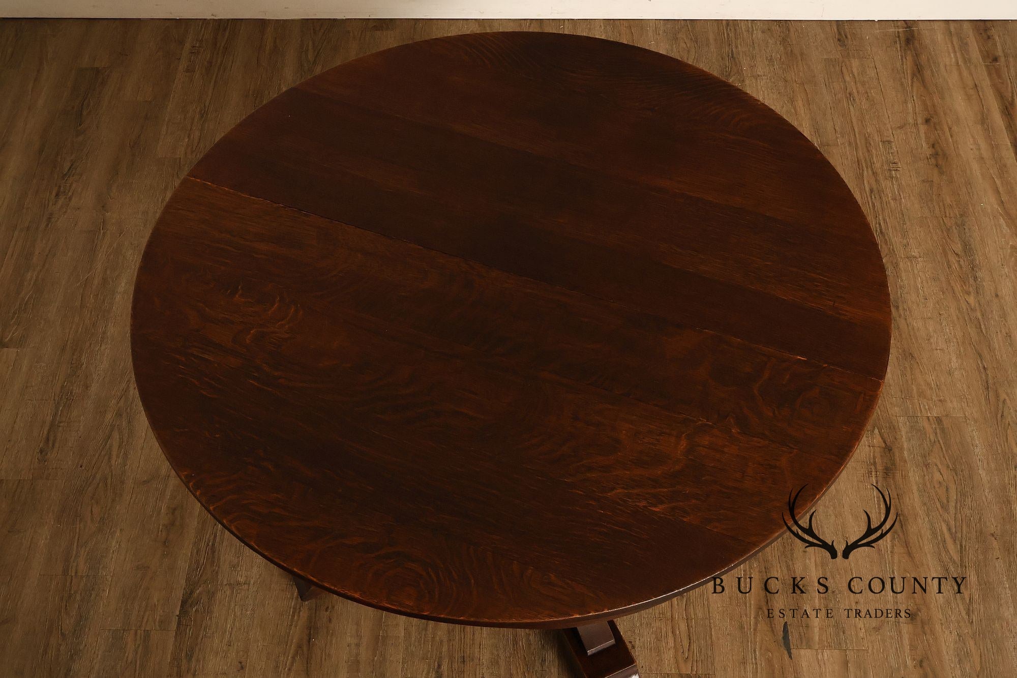 Antique Stickley Brothers 48" Round Oak Dining Table w/2 leaves