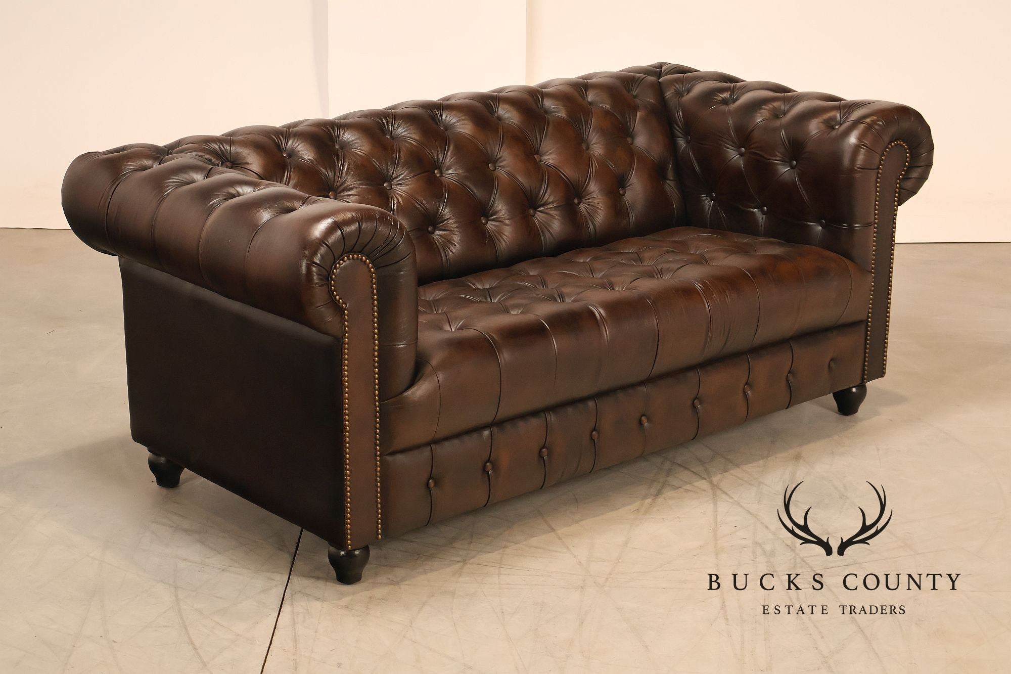 Chesterfield Style 6 Foot Dark Brown Tufted Leather Sofe