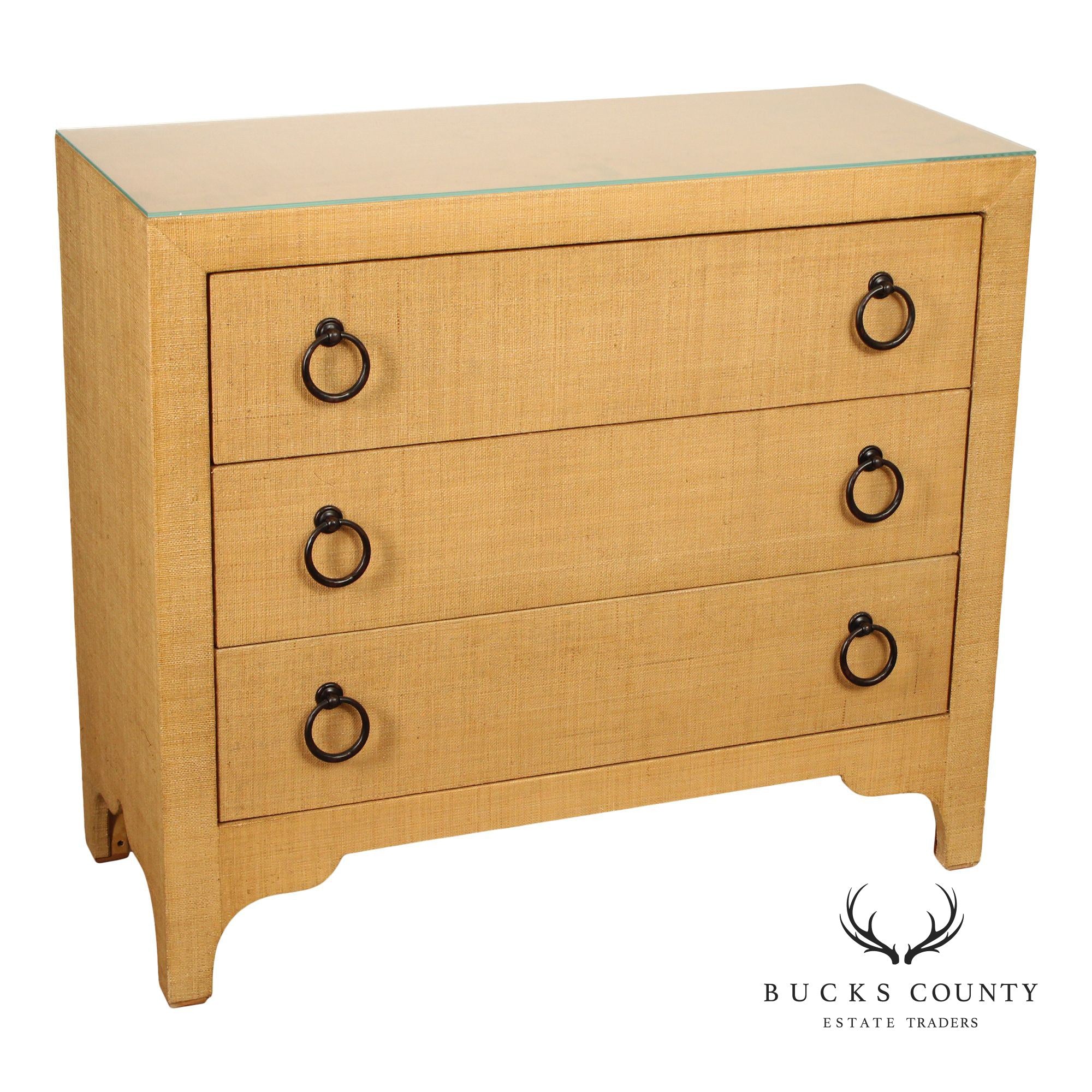 Barclay Butera 'Newport' Glass Top Raffia Chest of Drawers