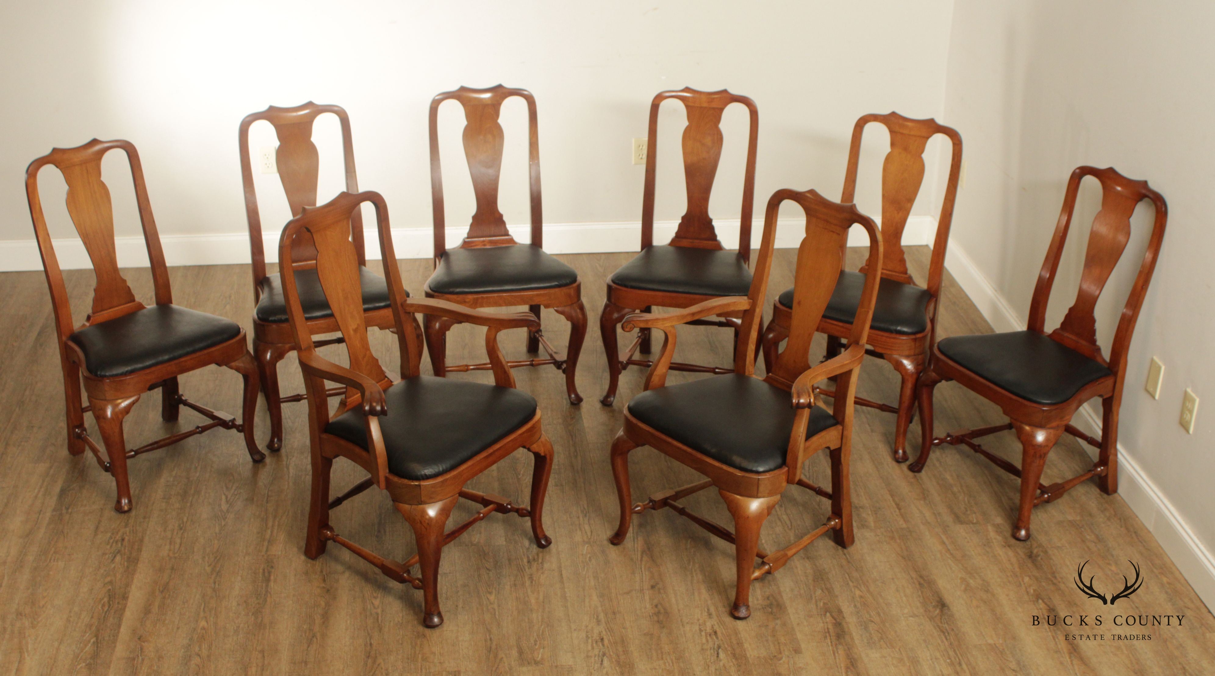 Queen Anne Style Vintage Custom Quality Set Eight Mahogany Dining Chairs