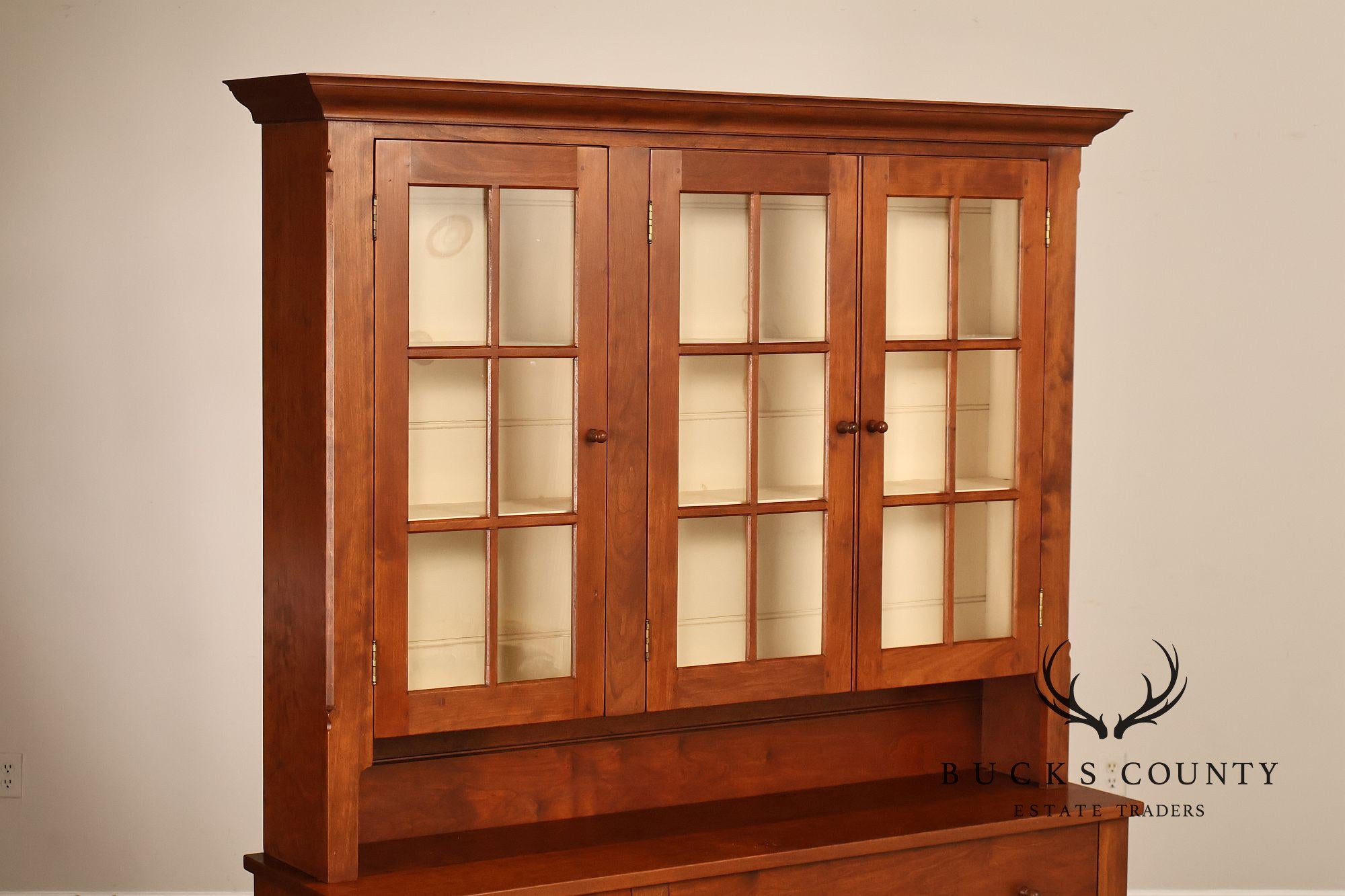 D.R. Dimes Cherry Two Piece Step Back Country Hutch Cabinet