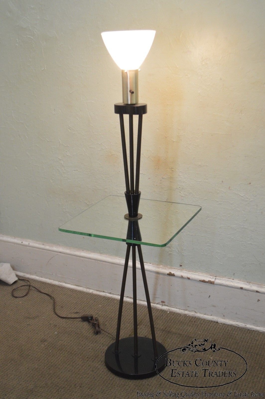 Gerald Thurston Attributed Mid Century Modern Black & Brass Floor Lamp