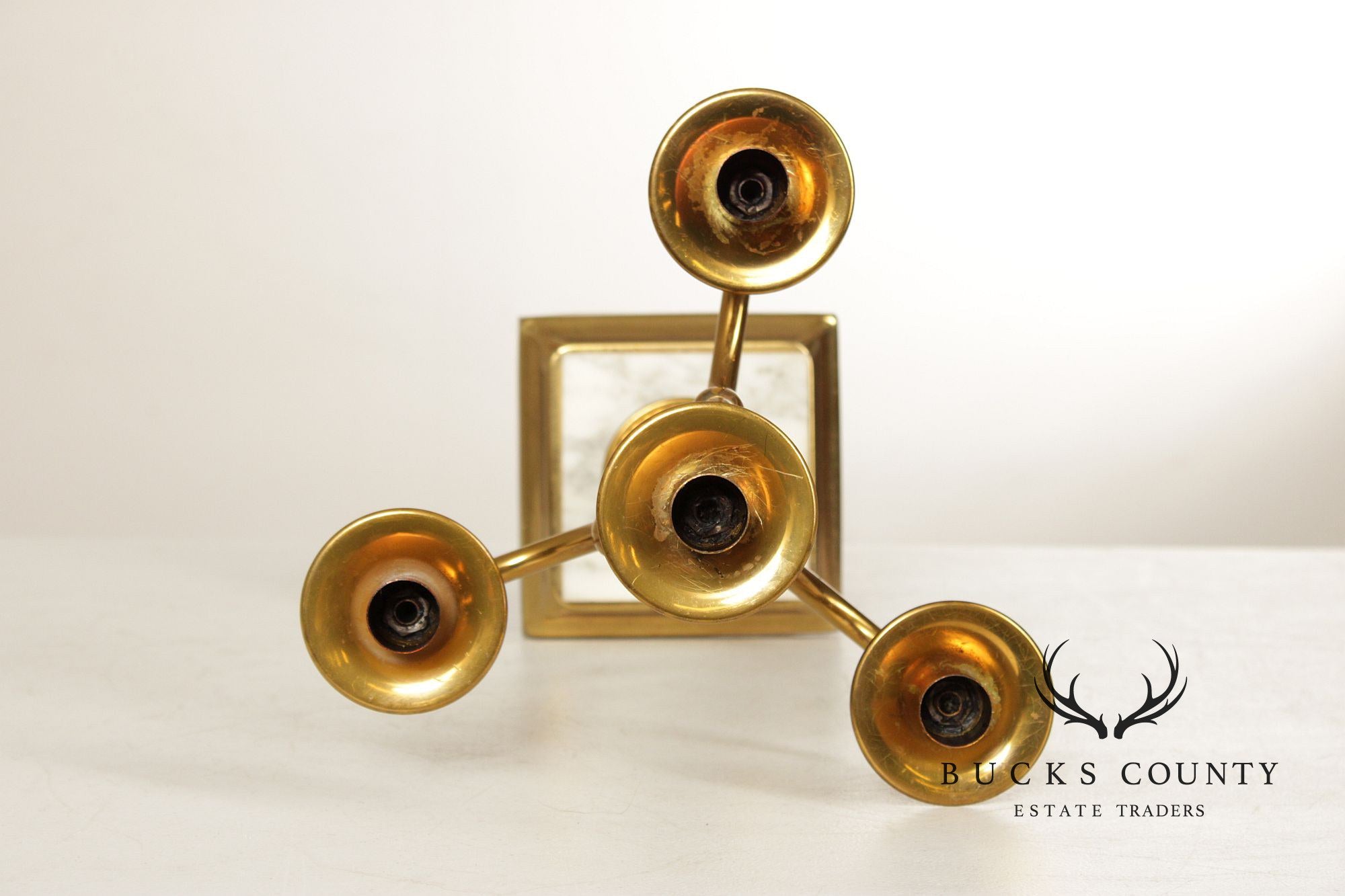 Classical Style Vintage Pair of Brass and Marble Candelabra