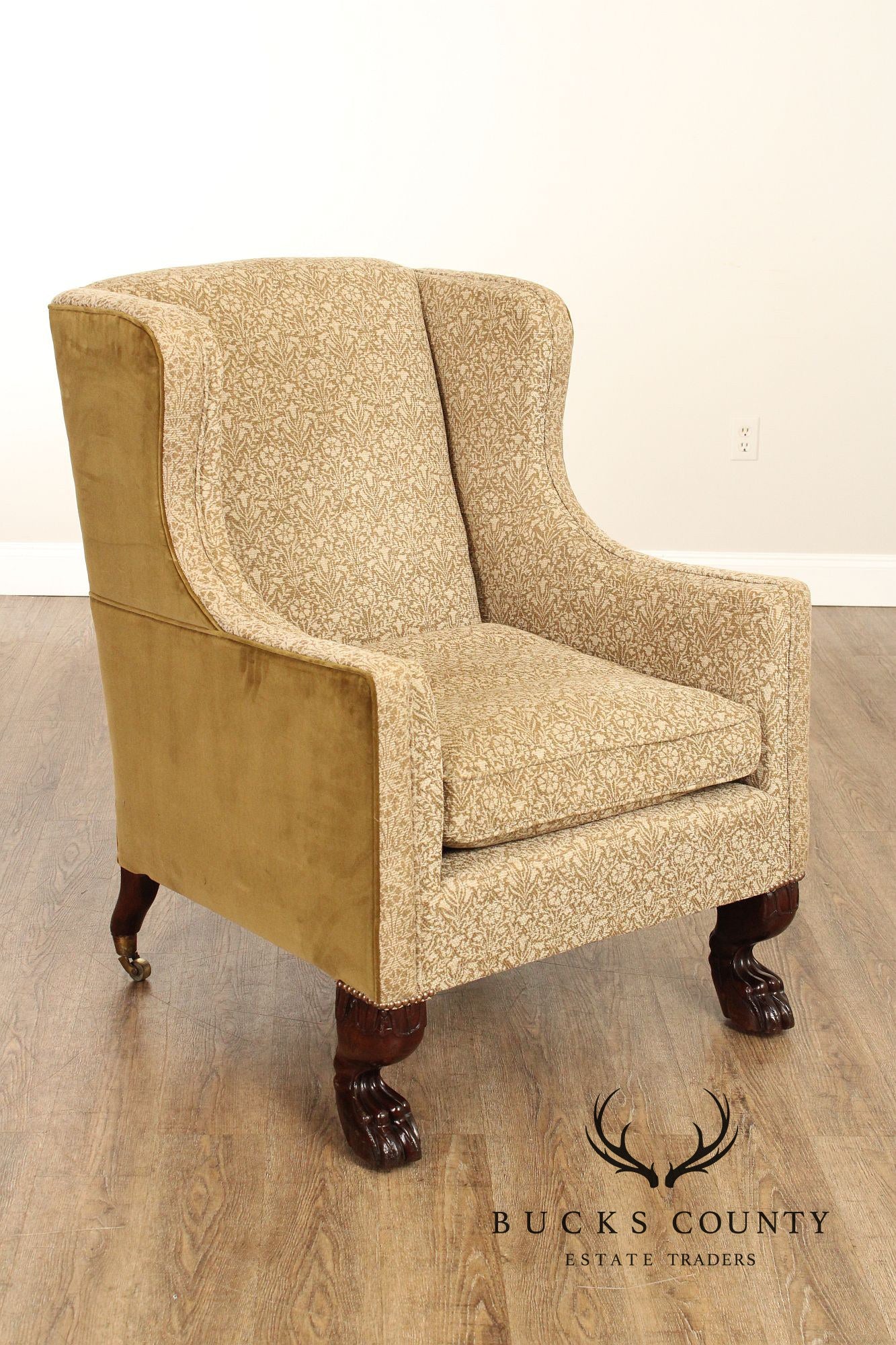 Antique Irish Georgian Paw Foot Library Armchair