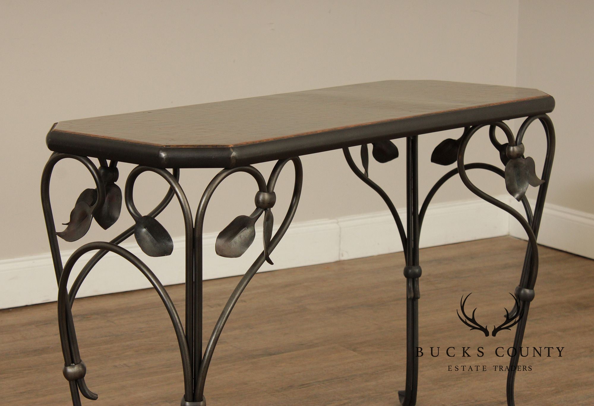 QualityForged Iron and Hammered Copper Top Console Table