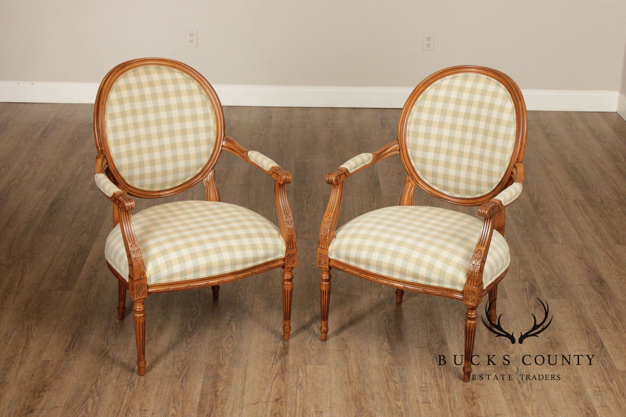 Ethan Allen French Louis XVI Style Pair of Fauteuil Armchairs