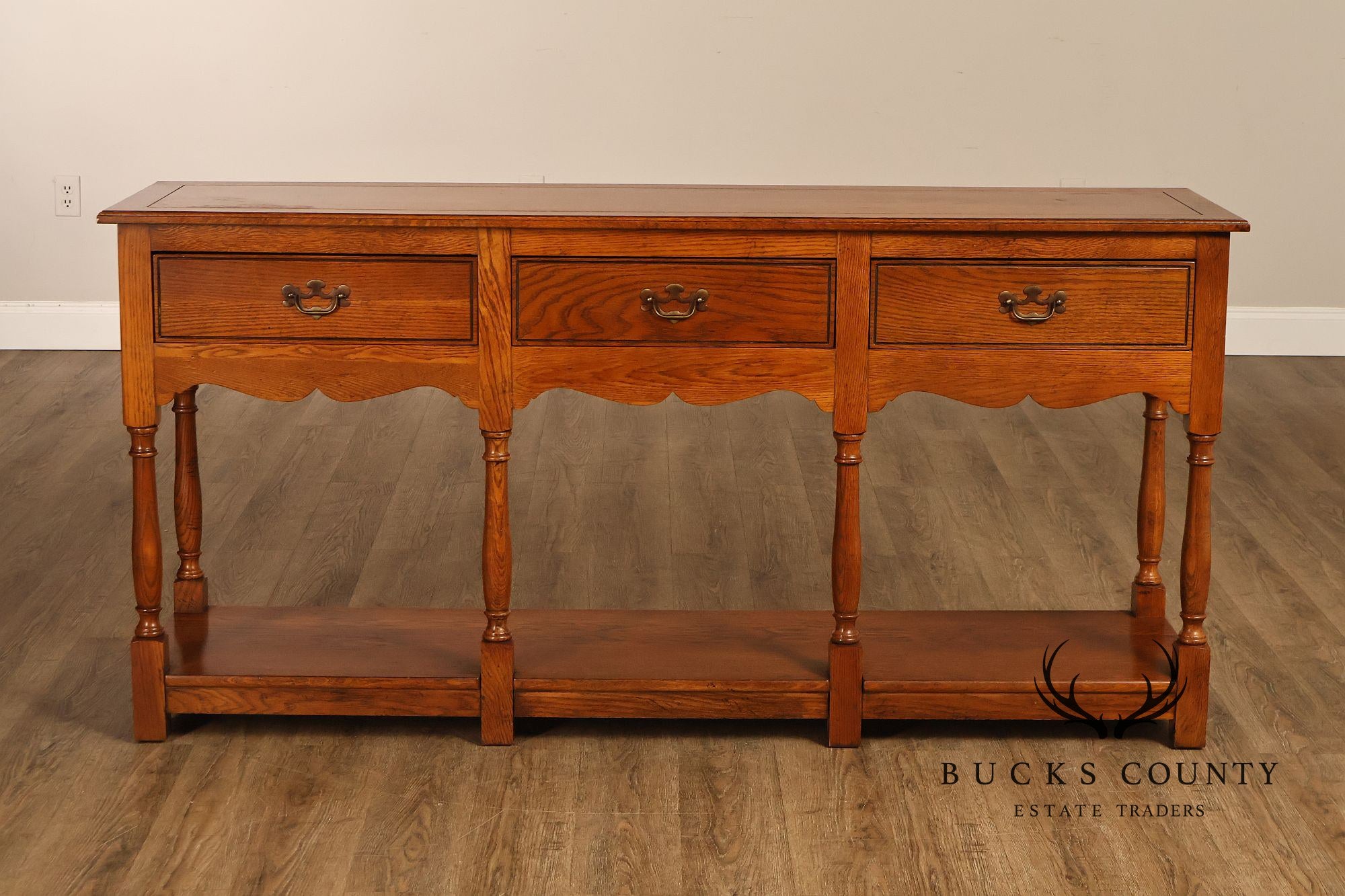 Hickory Chair Company Oak Three Drawer Console Sofa Table