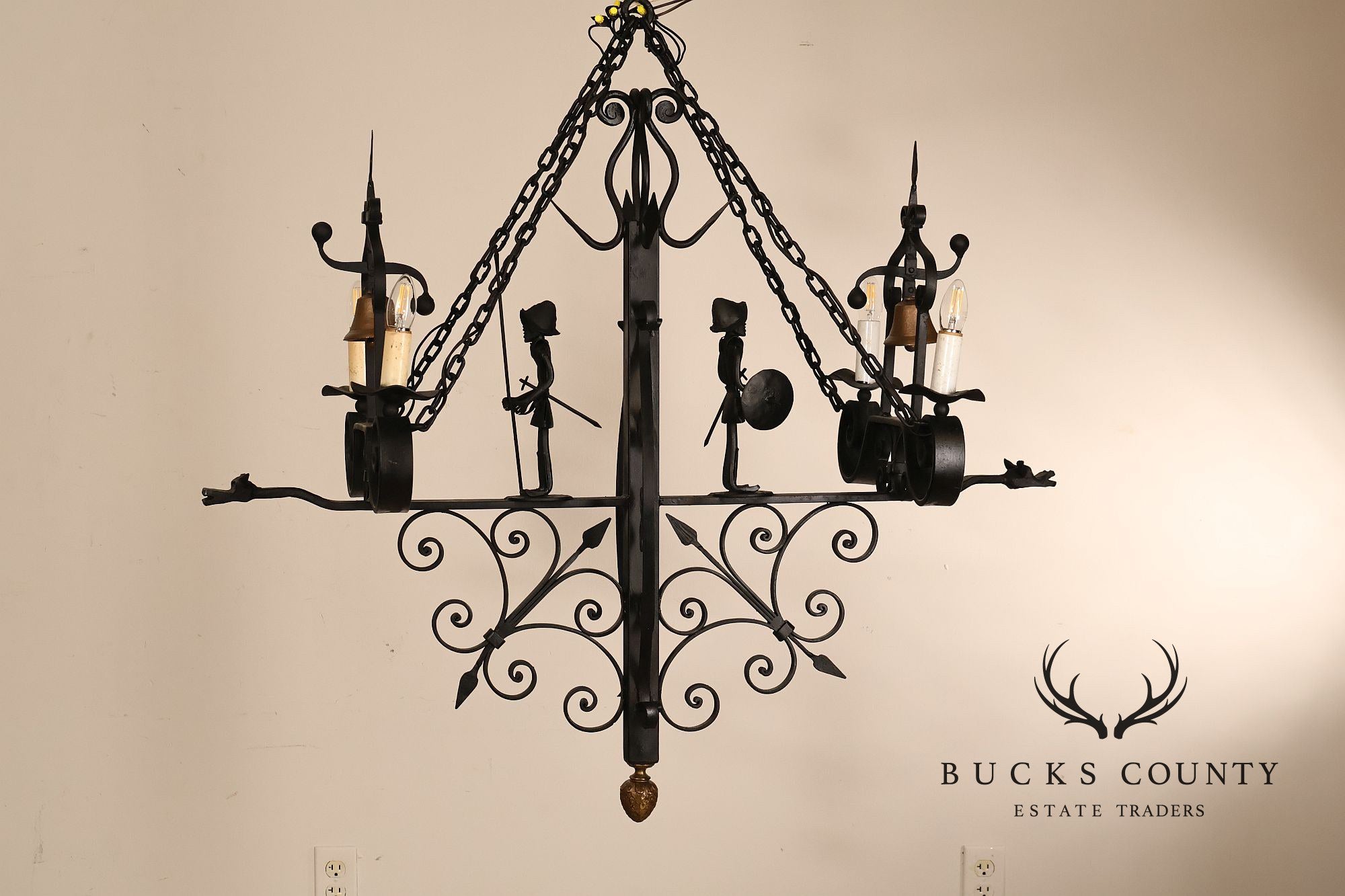 Quality Hand Forged Spanish Revival Wrought Iron Chandelier