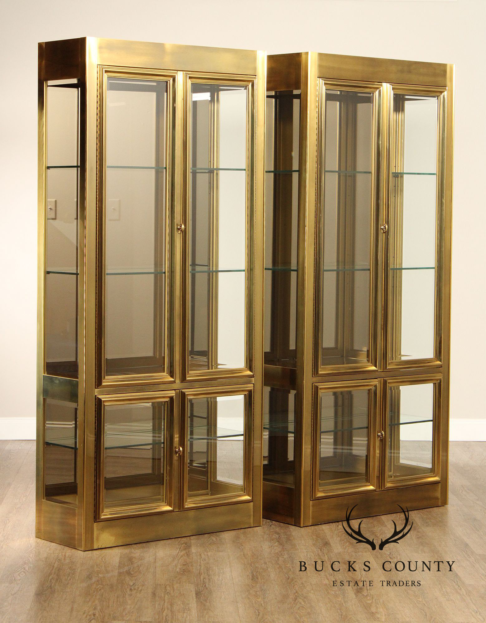 Mastercraft Hollywood Regency Pair of Brass Display Cabinets