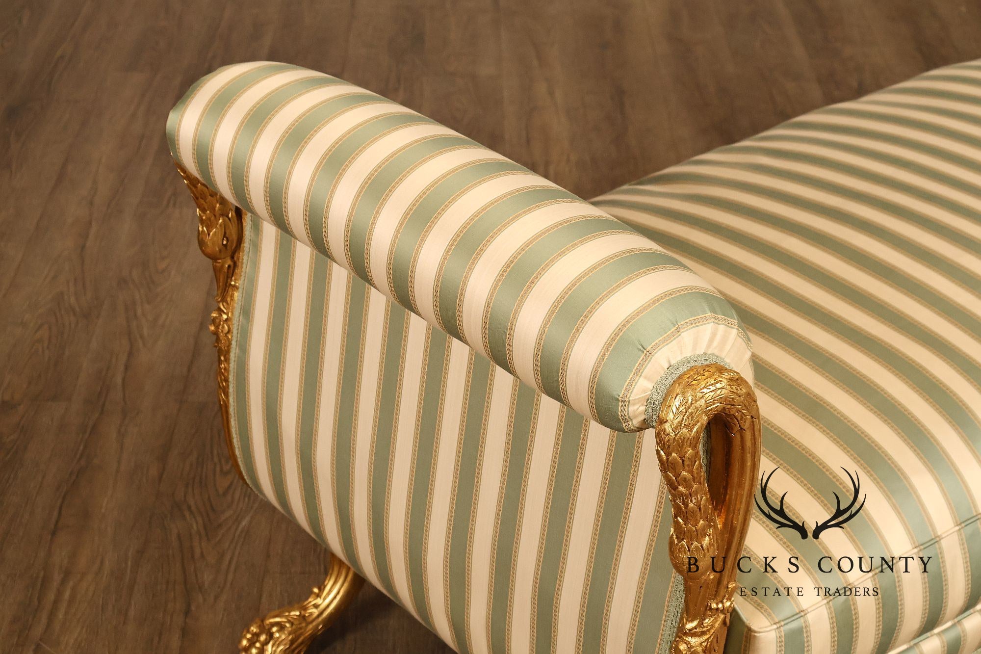 Quality Empire Style Swan Carved Giltwood Upholstered Bench