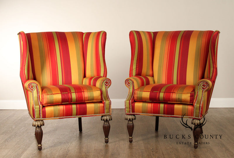 Laneventure  Modern Regency Style Pair Striped Wing Chairs