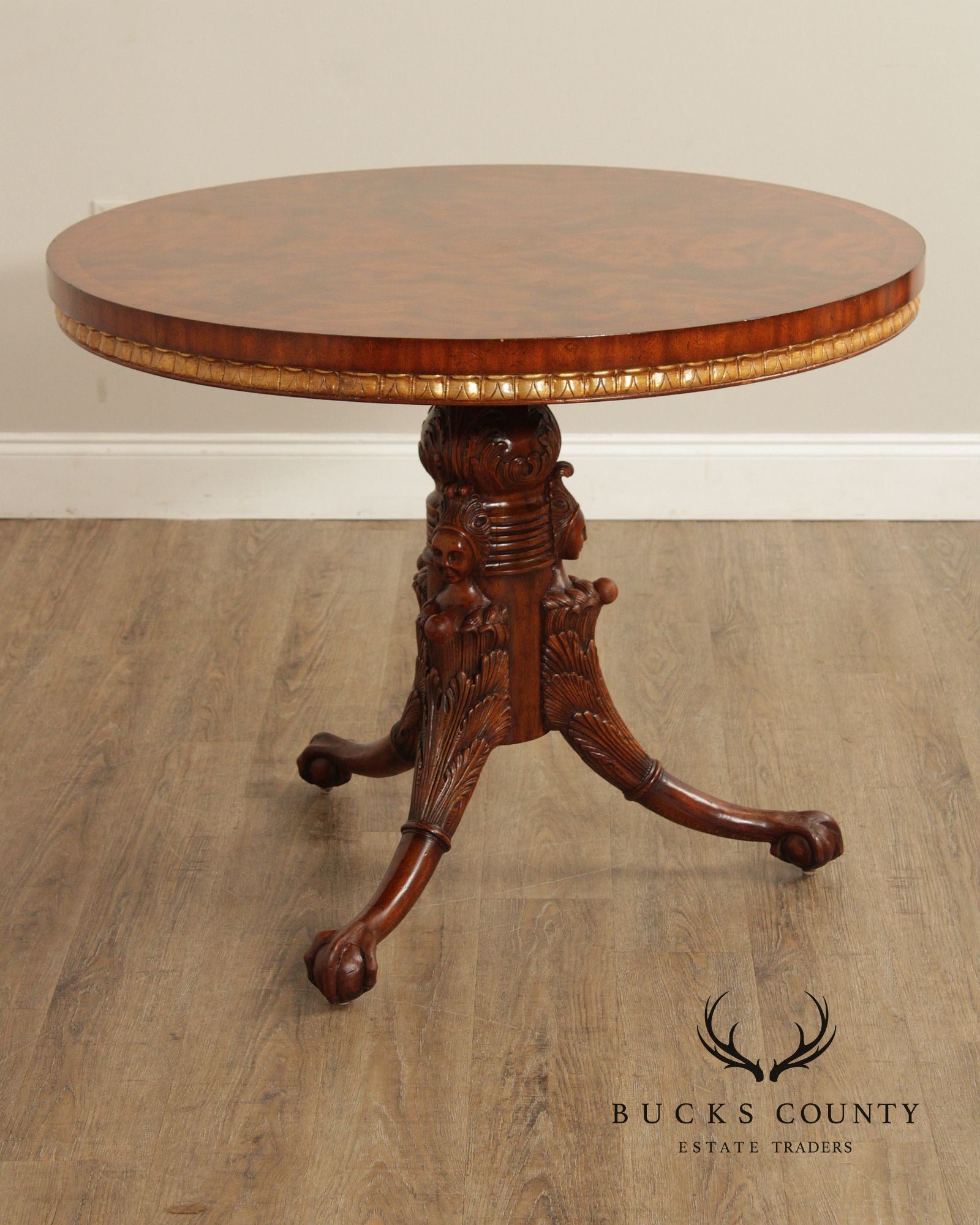 Maitland Smith Georgian Style Partial Gilt Round Mahogany Center Table