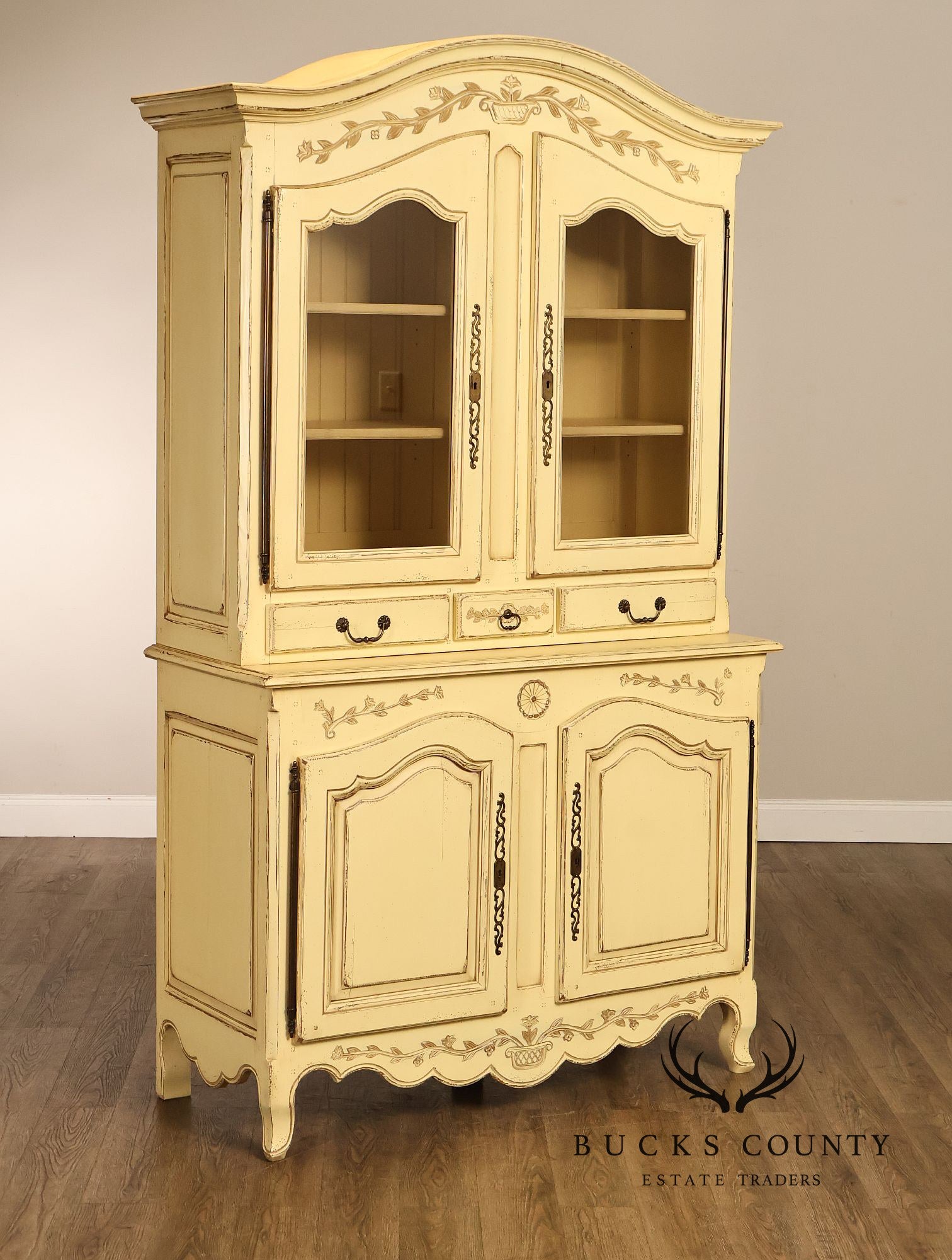 French Country Style Distress Painted China Cabinet
