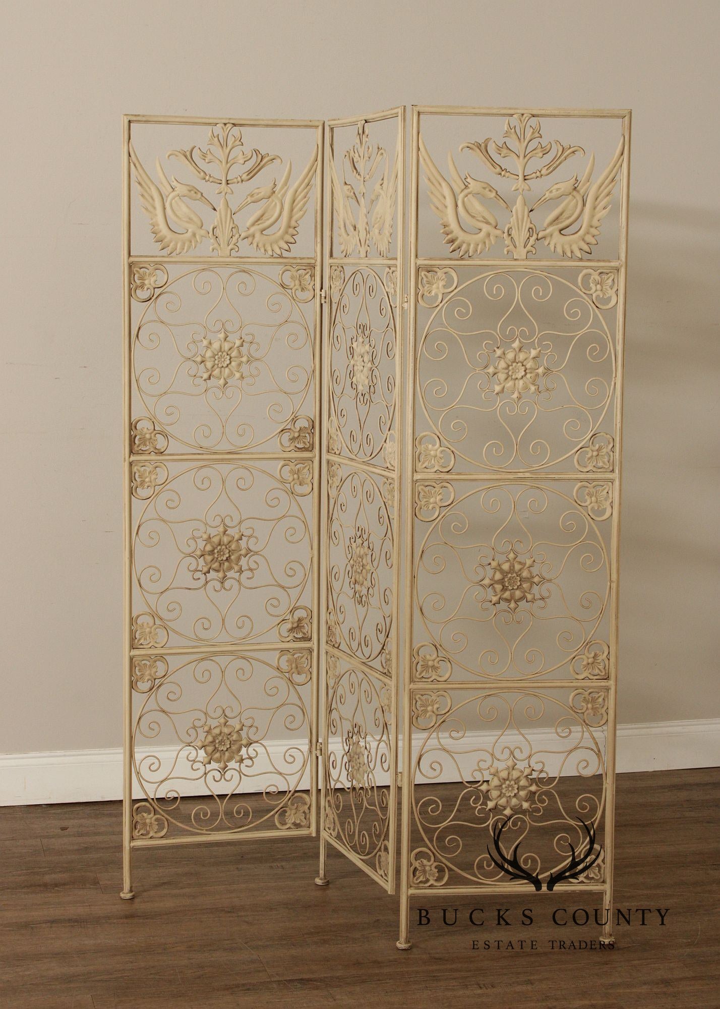 Enameled Wrought Iron Three-Panel Room Screen