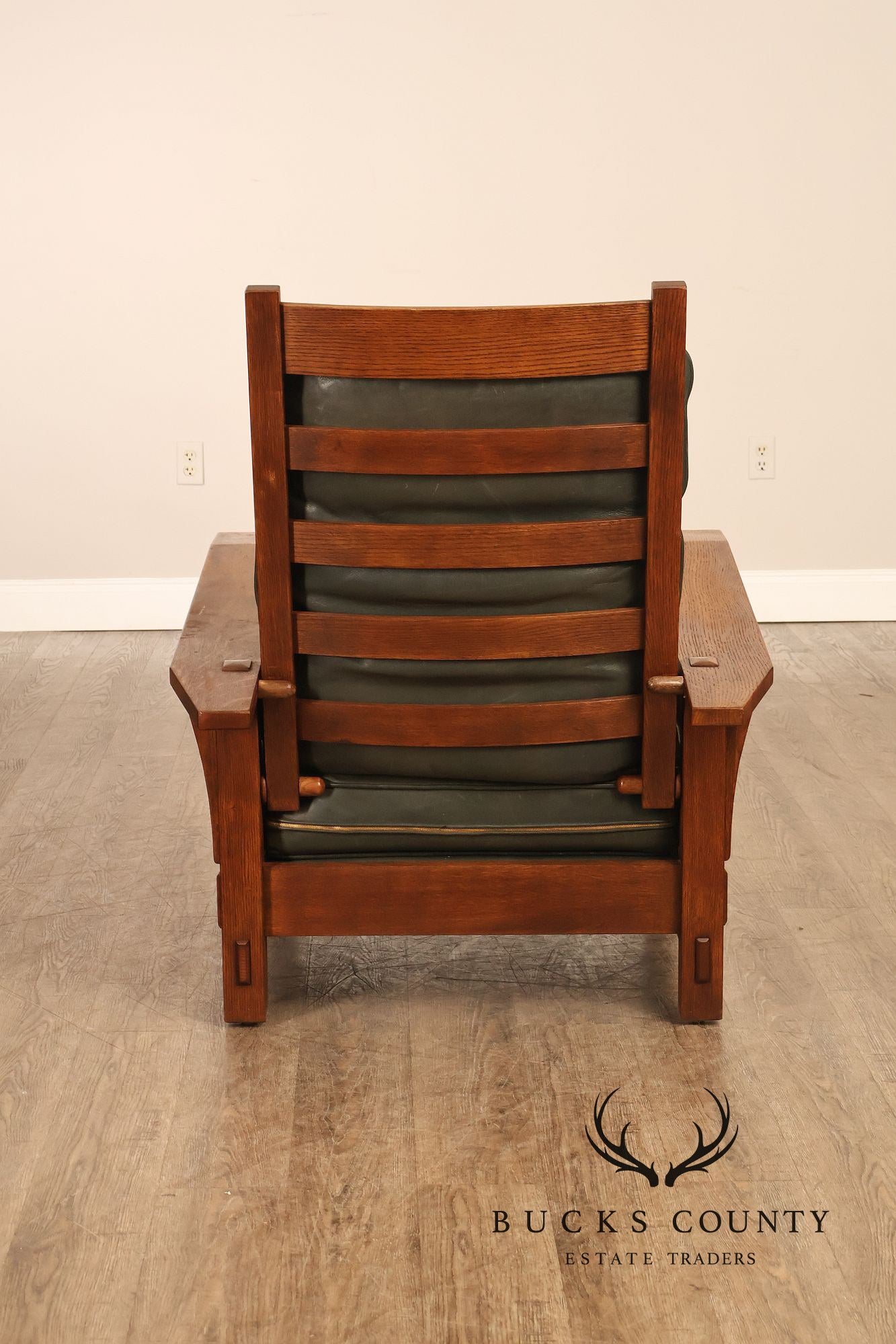 Stickley Mission Collection Oak Bent Arm Morris Chair and Ottoman