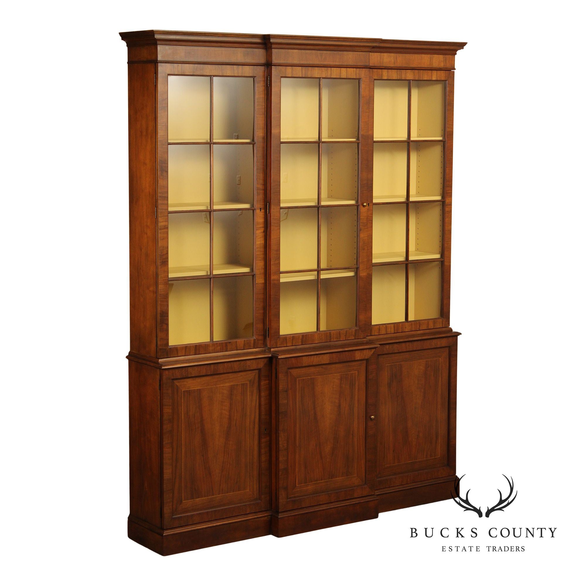 Baker Furniture Georgian Style Walnut Breakfront Bookcase