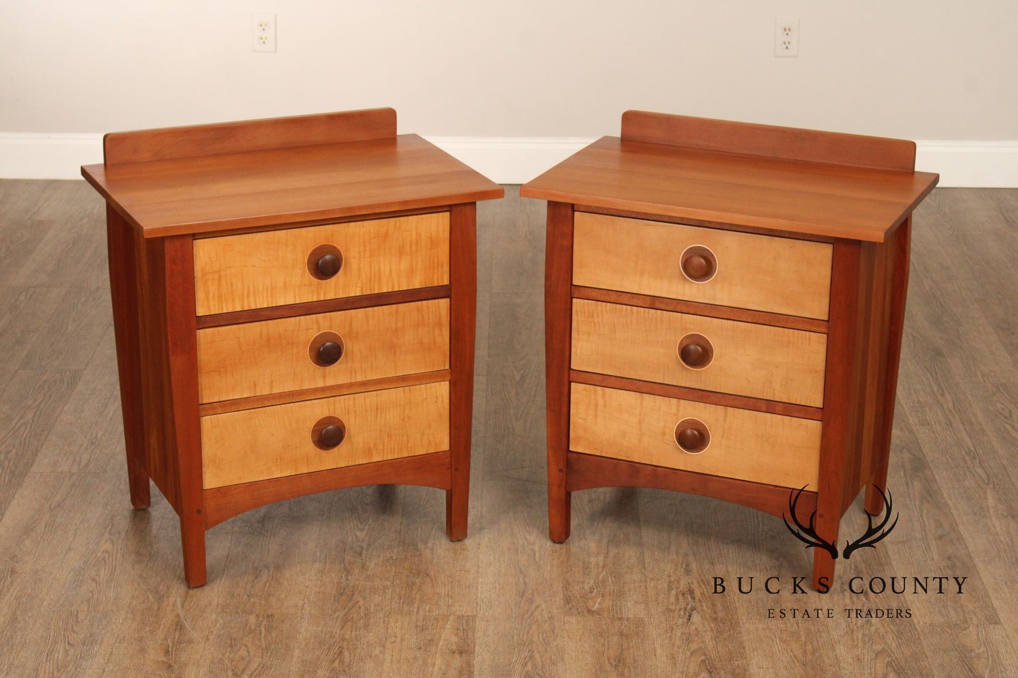 Stickley Mission Collection Harvey Ellis Pair Of Cherry Three Drawer Nightstands