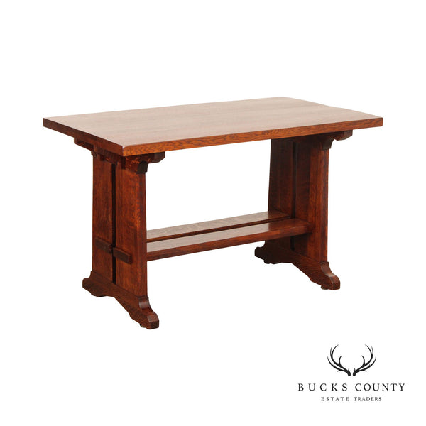 Antique Mission Oak Library Trestle Library Table