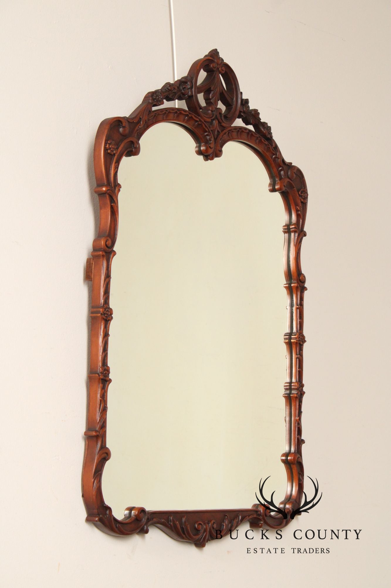 1940's Vintage French Style Carved Mahogany Wall Mirror