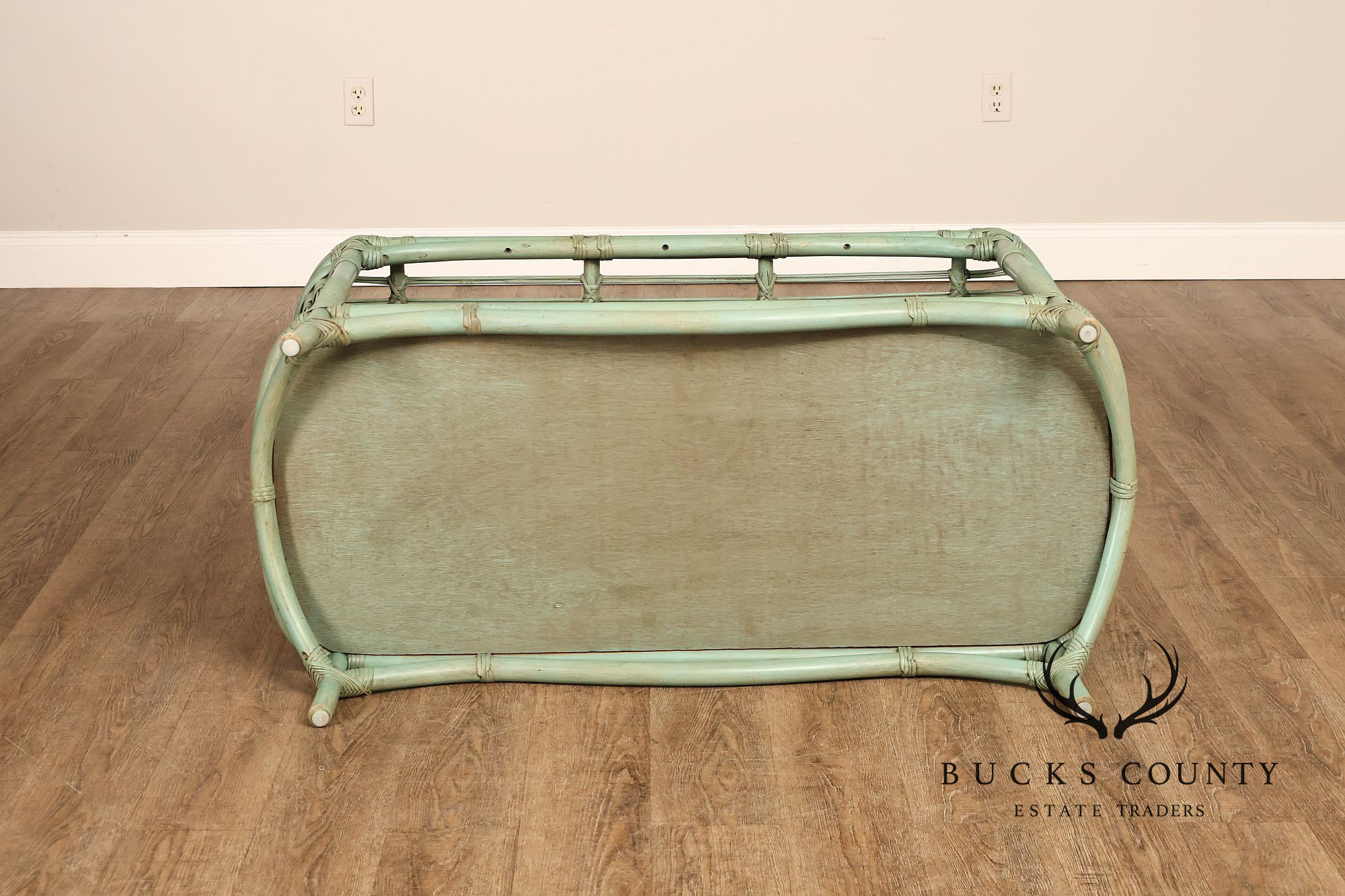 Boho Chic Glass Top Painted Rattan Glass Top Console Table