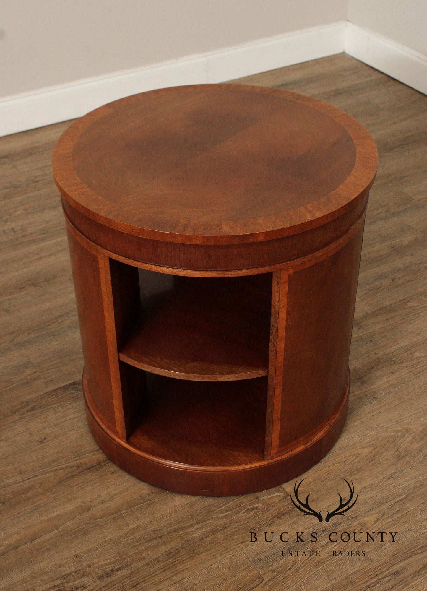 Baker Regency Style Round Mahogany Bookshelf Side Table