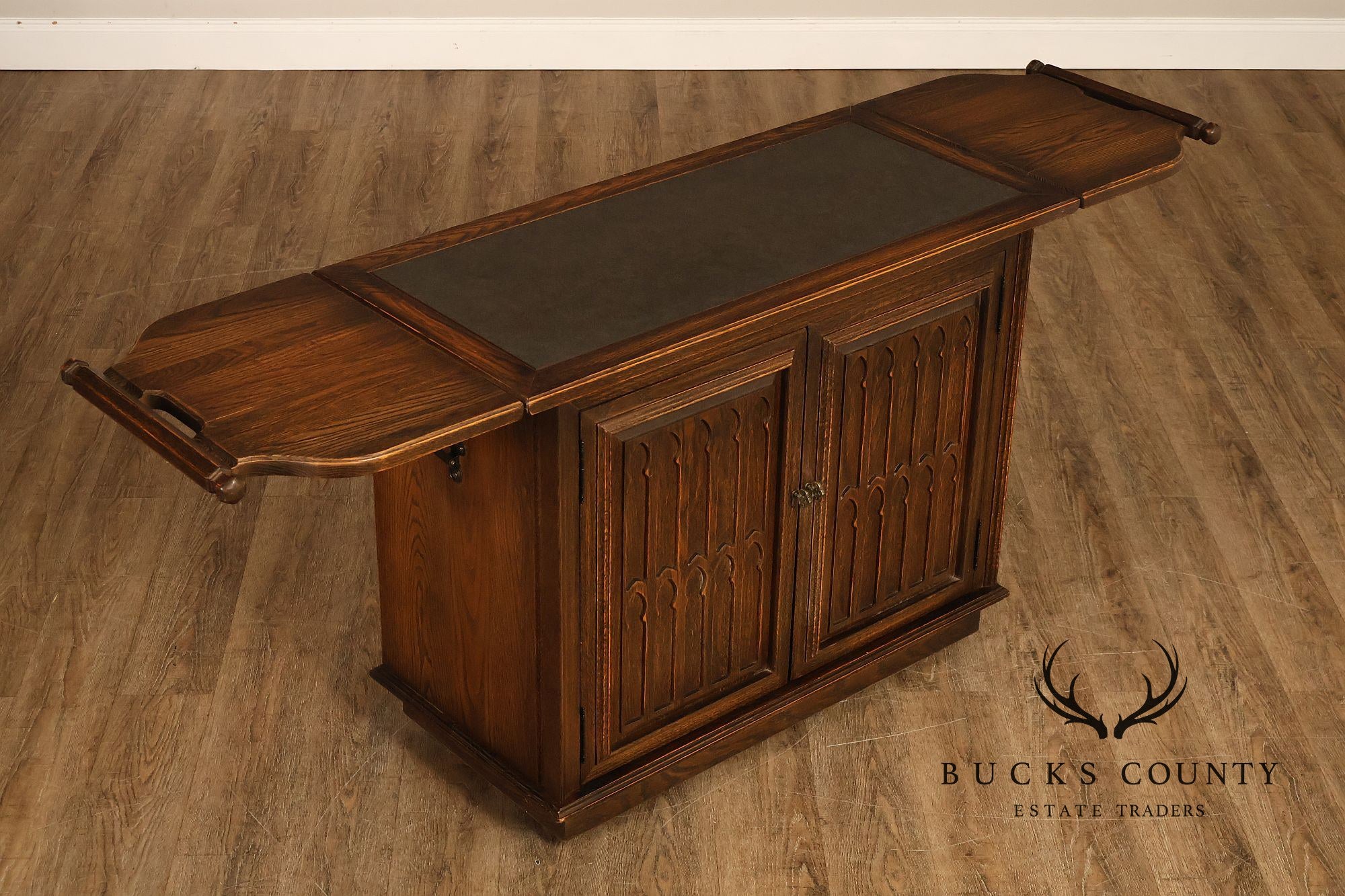 Jamestown Lounge Co. Gothic Revival Vintage Oak Drop-Leaf Server