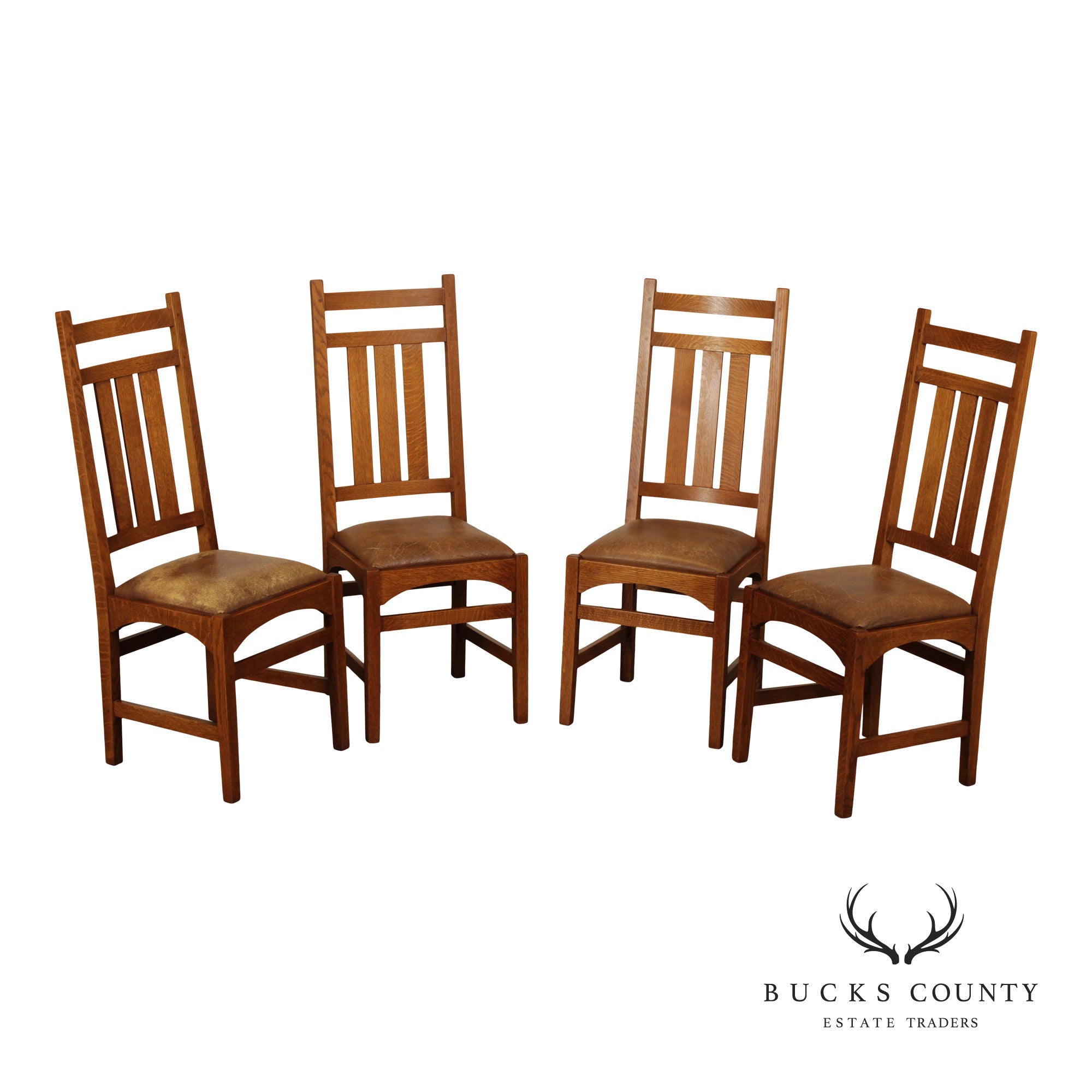 Stickley Mission Collection Set of Four Harvey Ellis Oak Dining Chairs