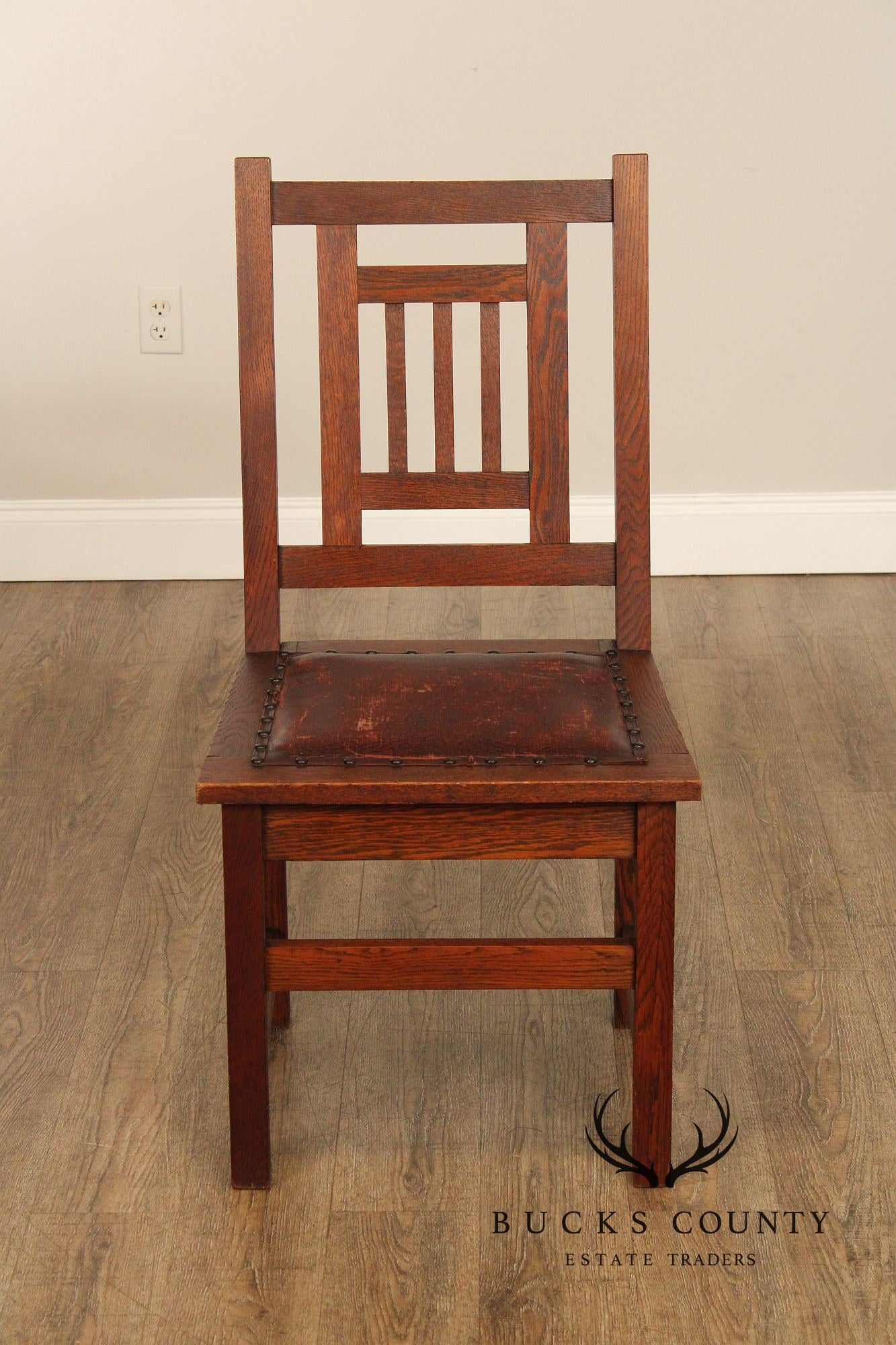 Antique American Arts & Crafts Mission Set Of 3 Oak Side Chairs