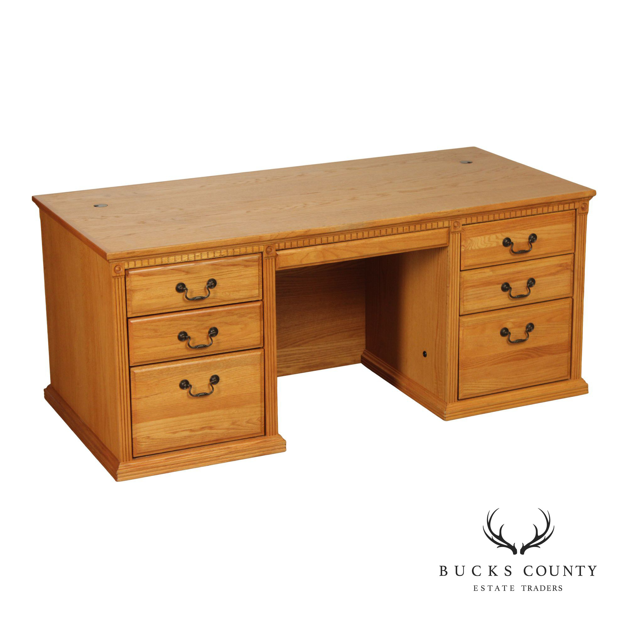 Traditional Custom Oak Executive Pedestal Desk