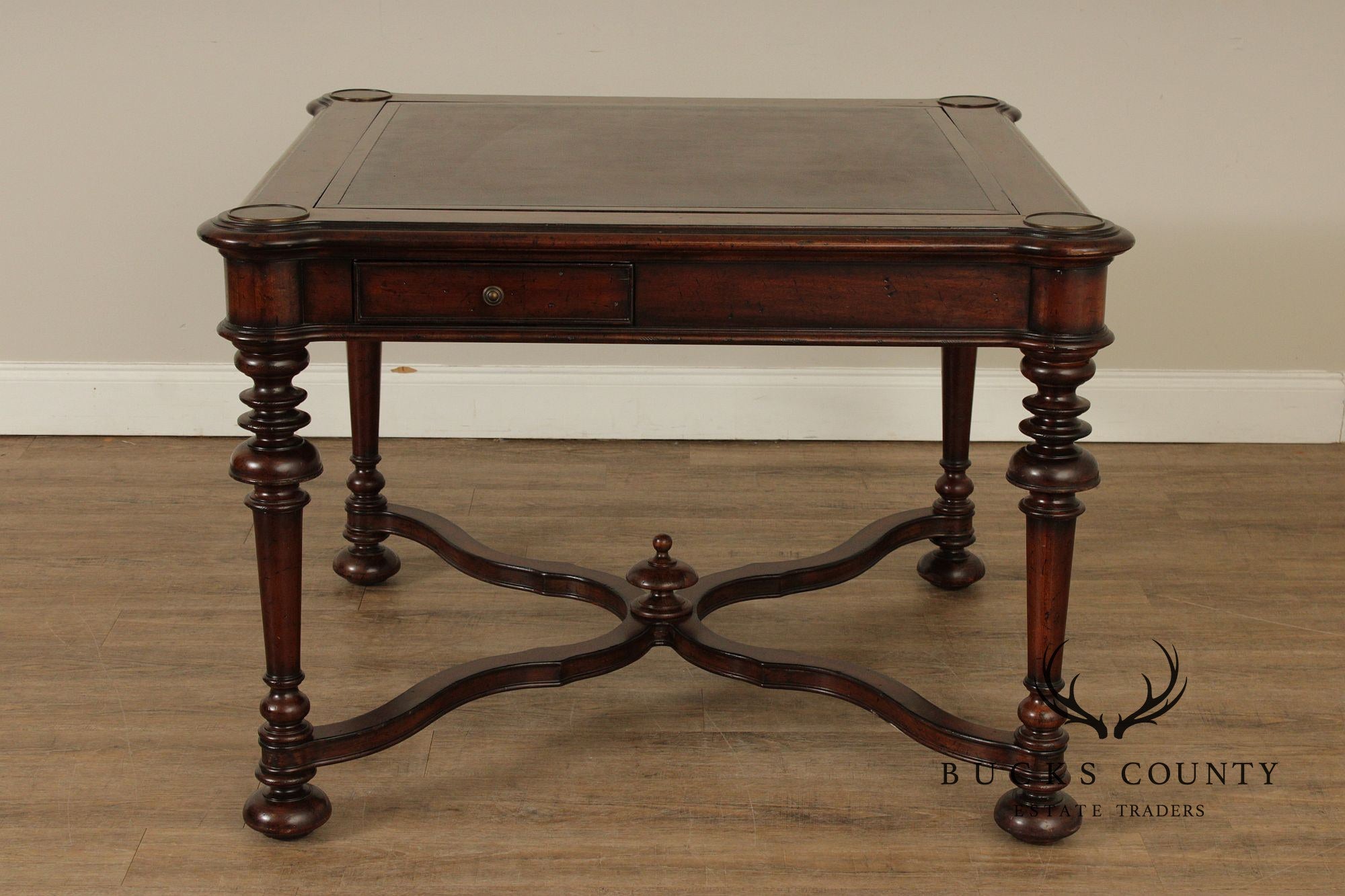 Jacobean Style Leather Top Dark Cherry Games Table