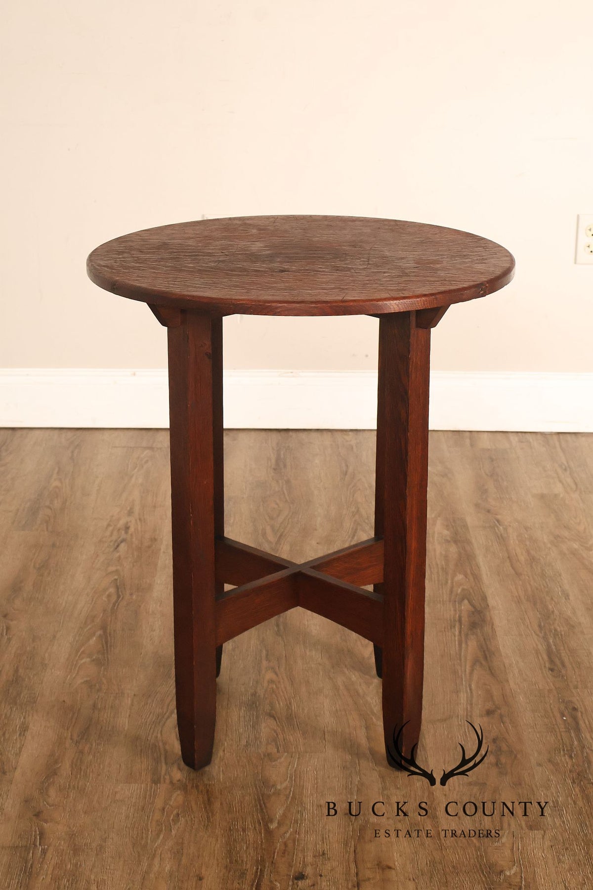 Antique Limbert Arts And Crafts Oak Round Lamp Table