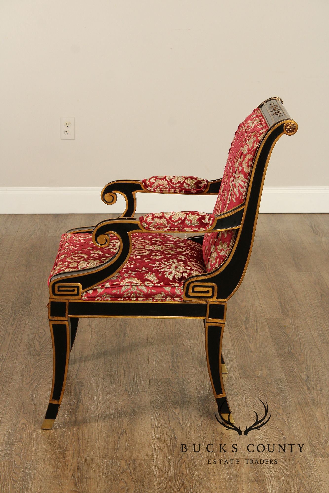 Karges Regency Style Ebonized and Partial Gilt Armchair