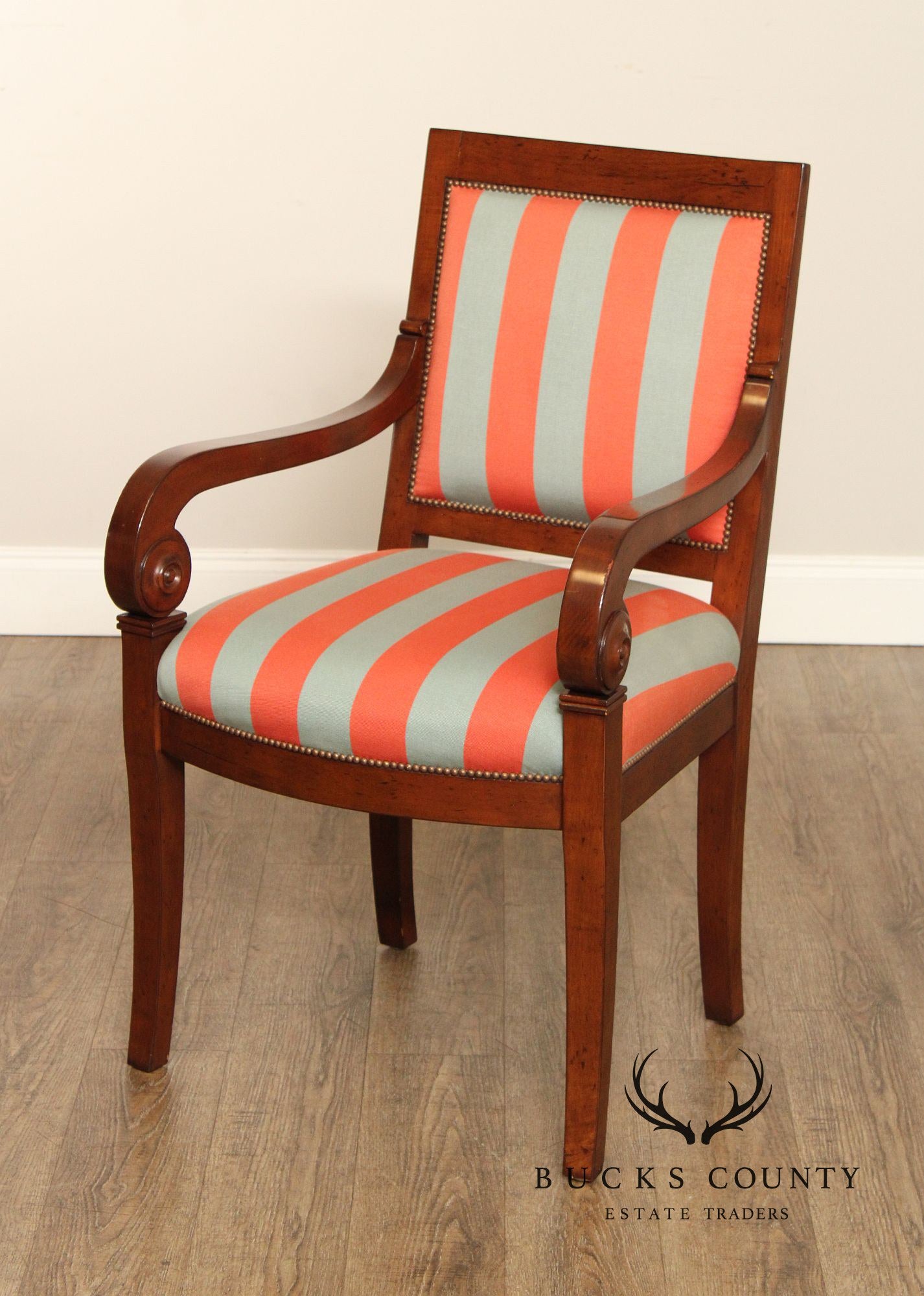 Empire Style Pair of Striped Armchairs