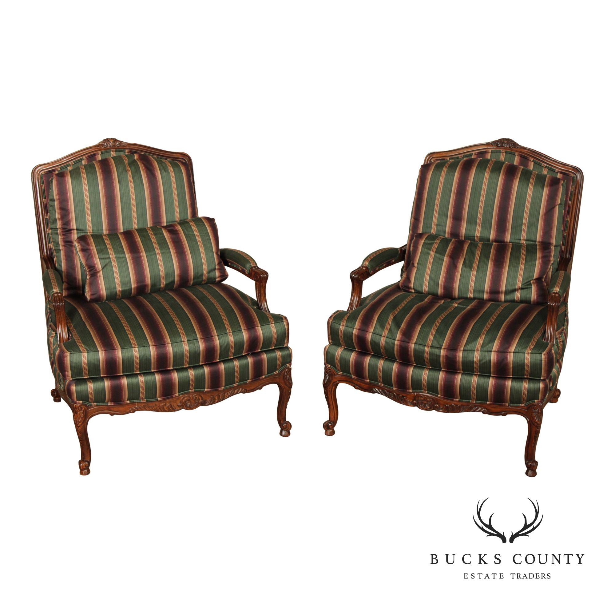 Sherrill Furniture French Louis XV Style Pair of Bergere Armchairs