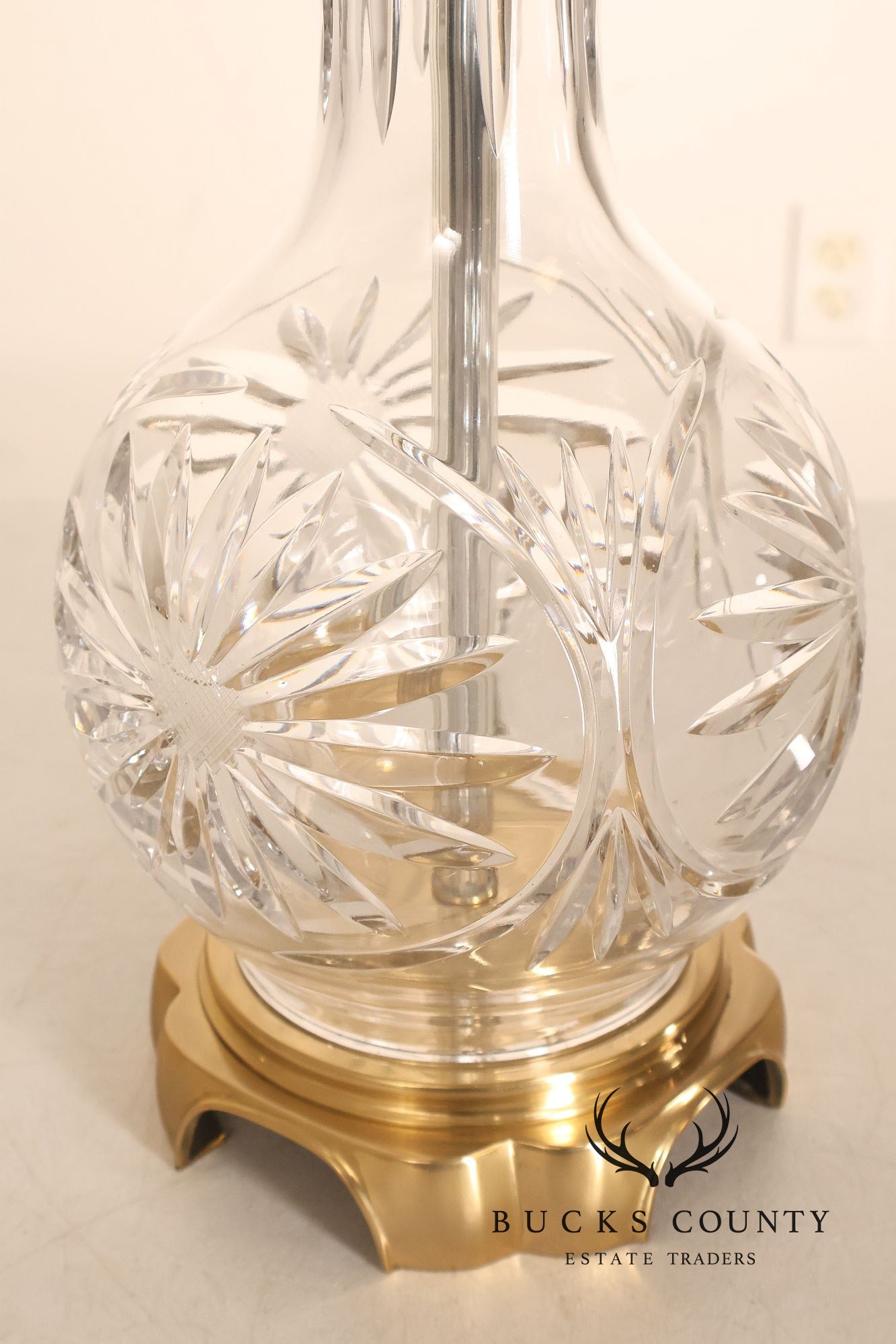 Pair Of Victorian Style Starburst Cut Crystal And Brass Table Lamps