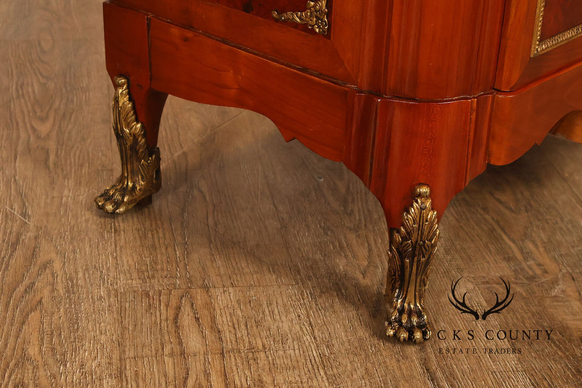 Louis XVI Style Marble Top Marquetry And Bronze Mounted Cabinet