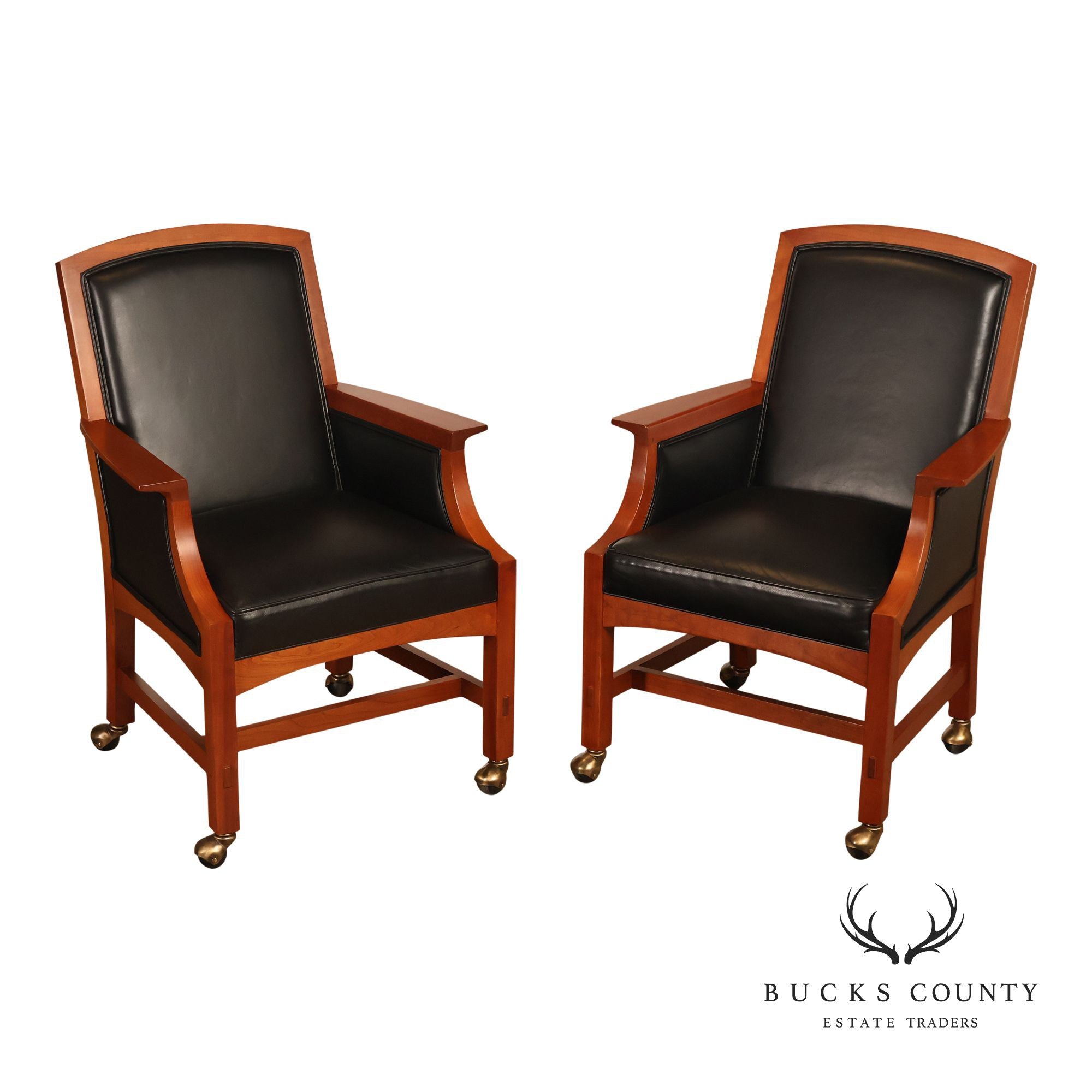 Stickley Mission Collection Pair Of Cherry And Leather Armchairs