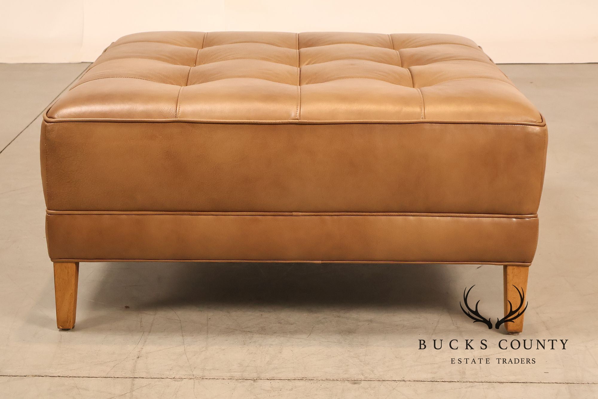 Ethan Allen 'Nassau' Tufted Leather Square Ottoman