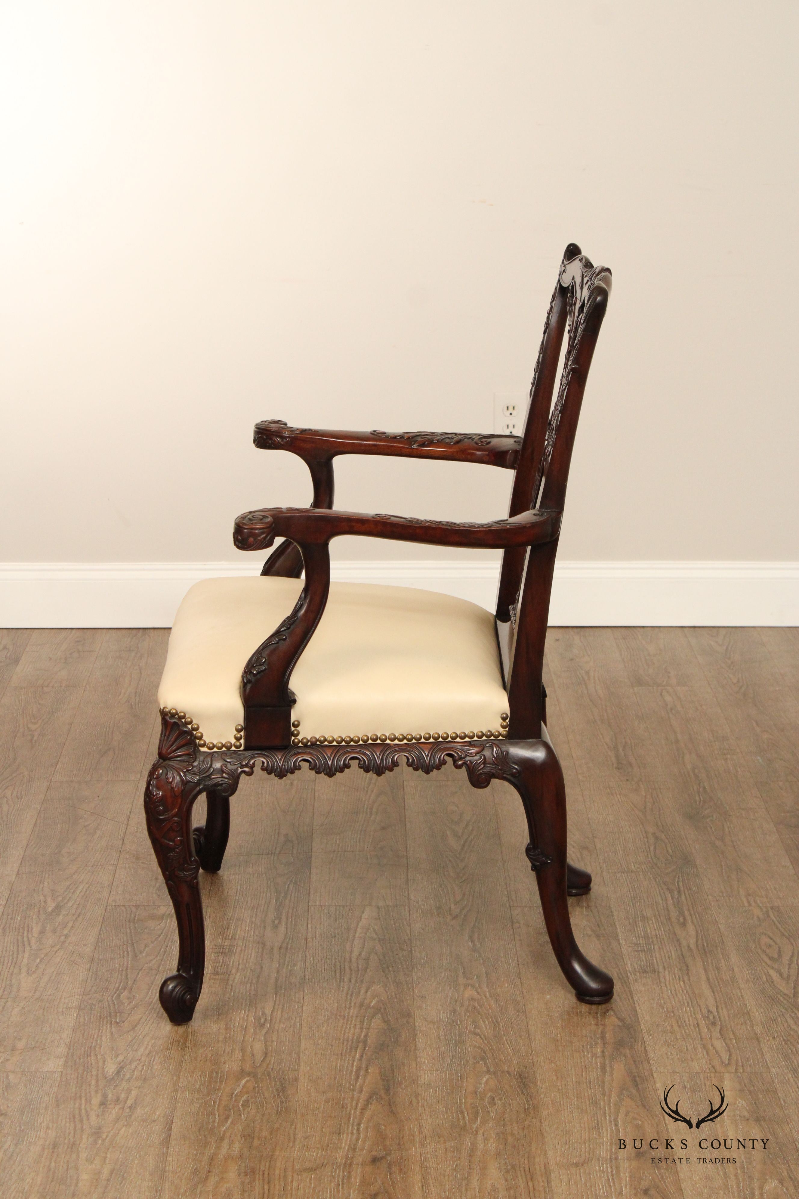 Antique Georgian Style Carved Mahogany  Armchair