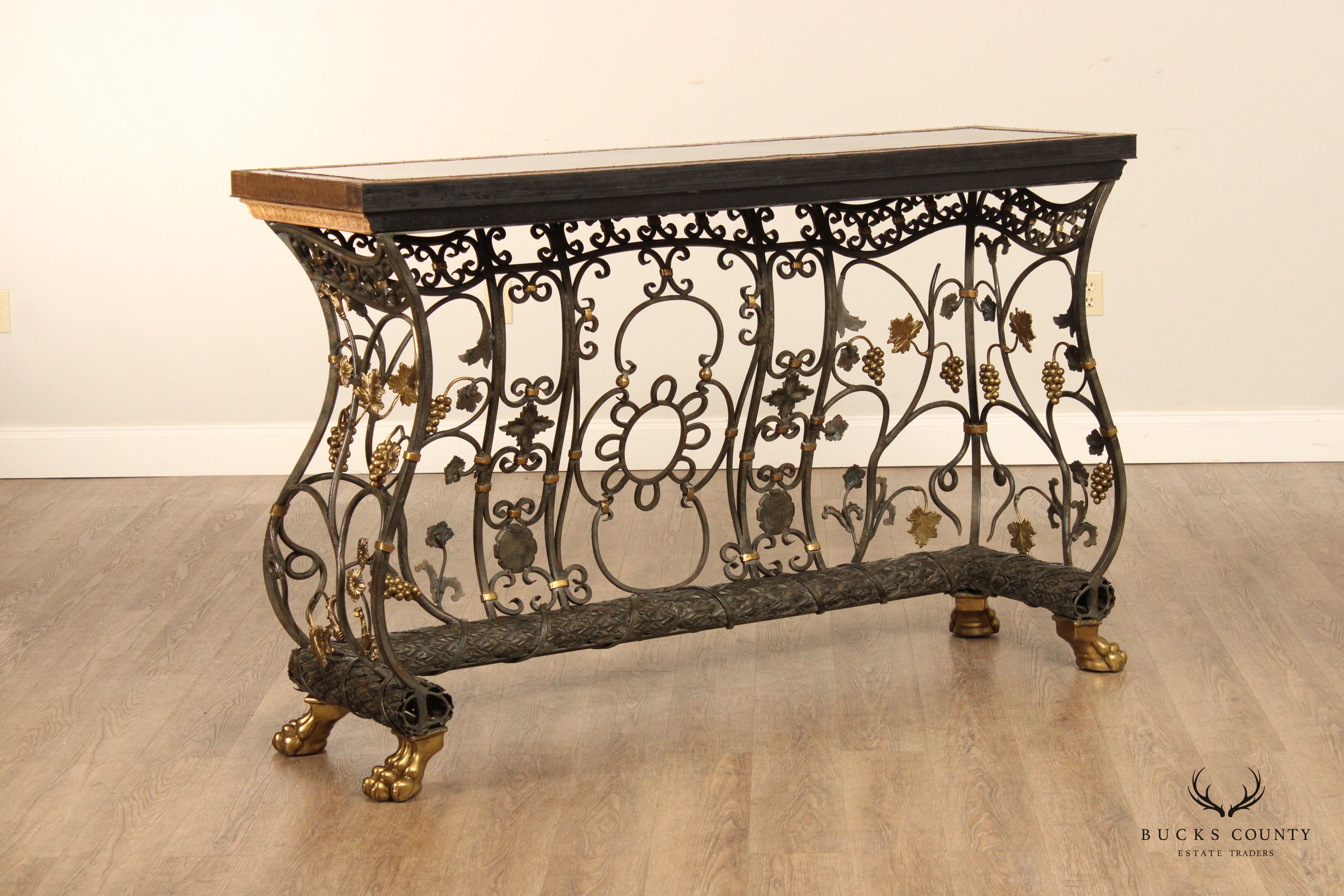 Italian Style Wrought Iron Scrollwork Console Table