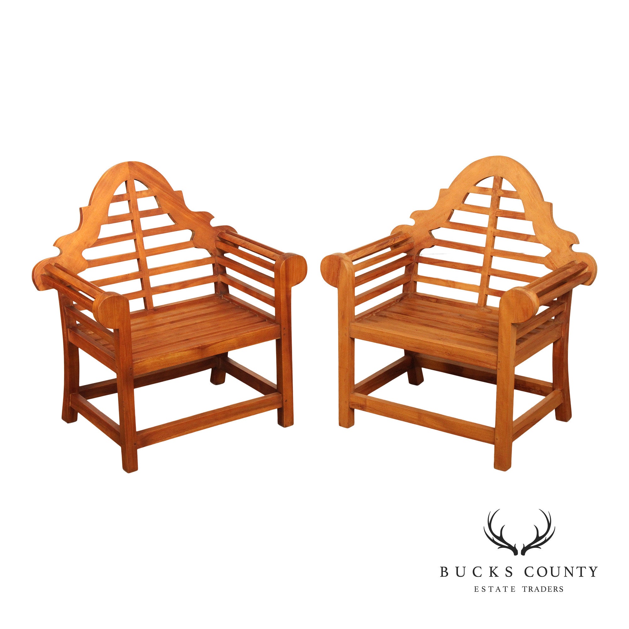 Broyhill Pair of Lutyens Style Outdoor Teak Lounge Chairs