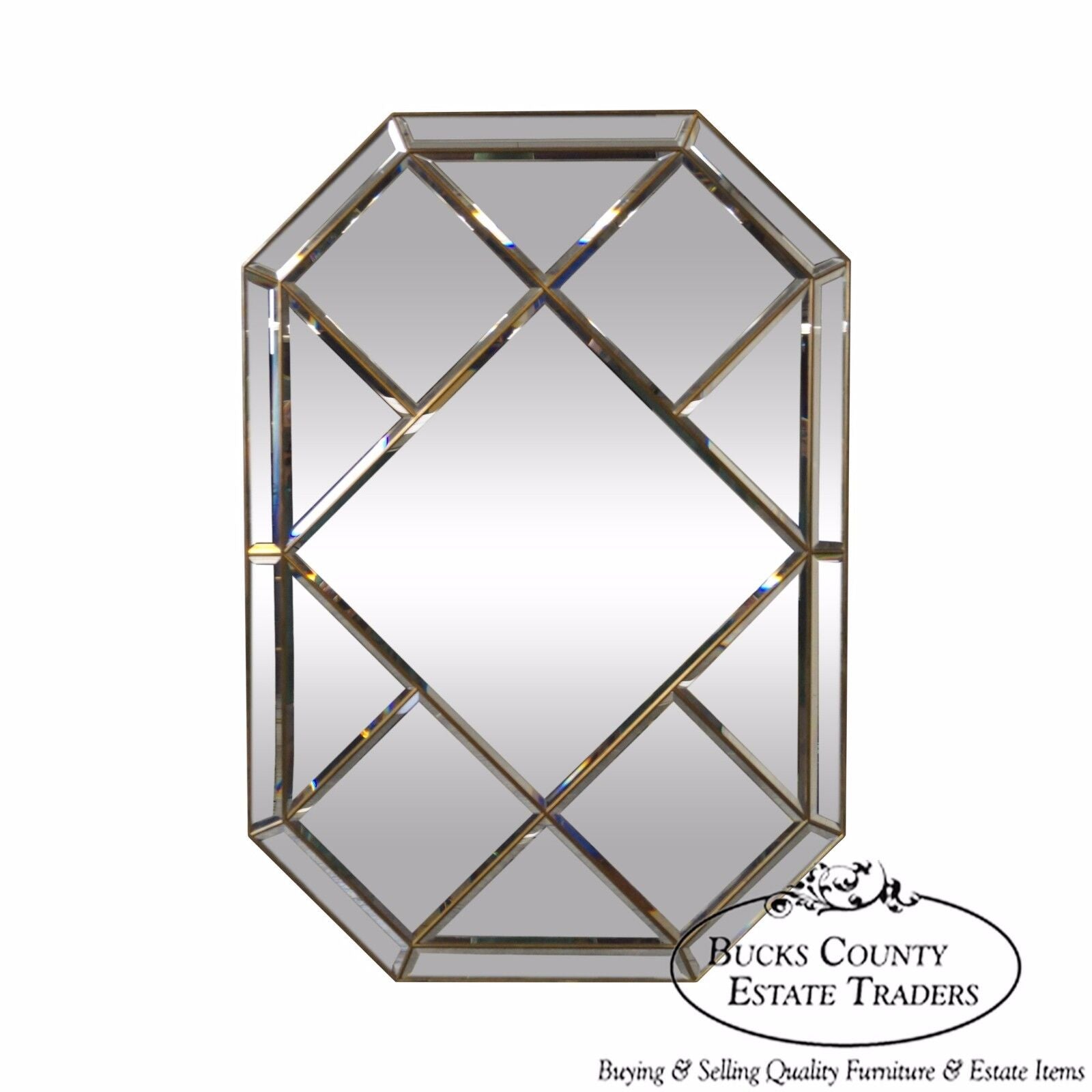 Brass Frame Harlequin Pattern Beveled Glass Mirror