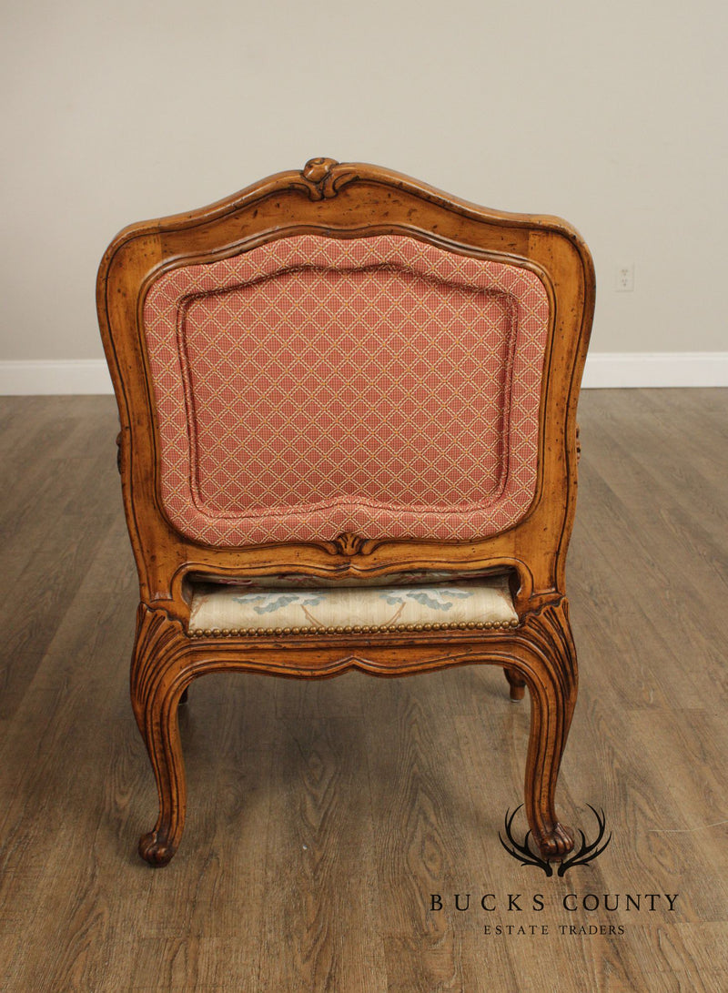 Italian Rococo Style Custom Upholstered Carved Walnut Armchair