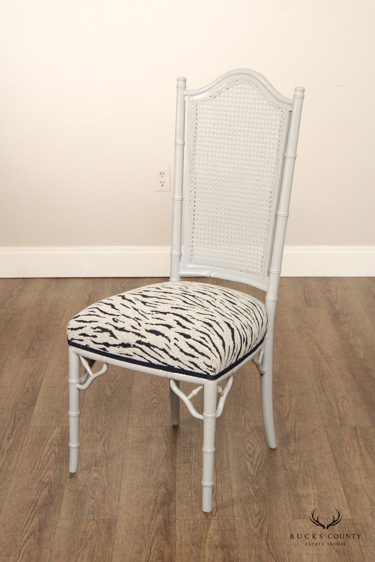 Hollywood Regency Set of Eight Faux Bamboo and Cane Dining Chairs