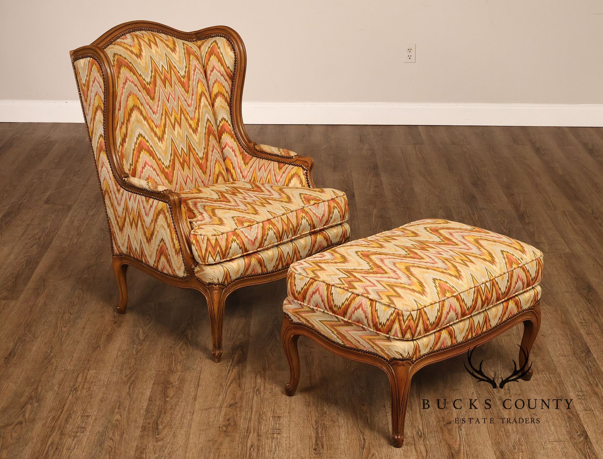 Baker Furniture Louis XV Style Wing Back Bergère Chair And Ottoman