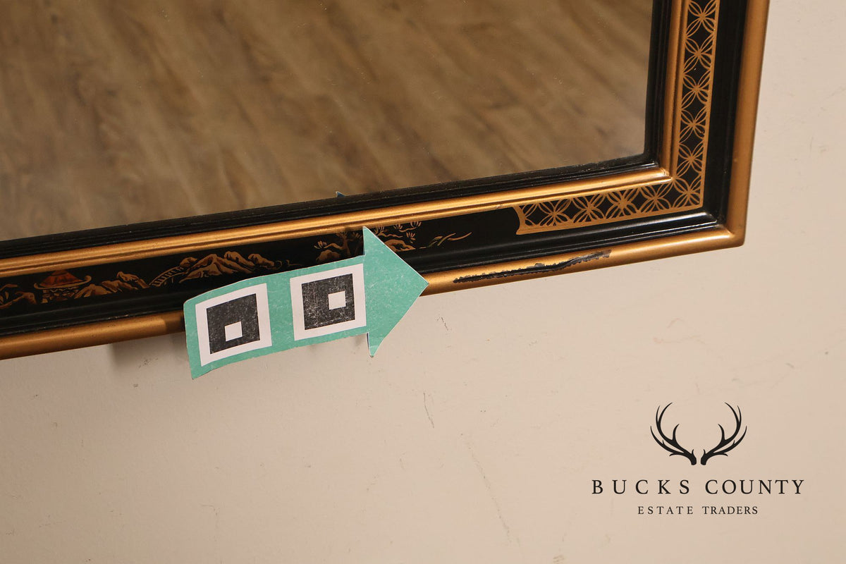 Chinoiserie Black Lacquer And Gilt Decorated Wall Mirror