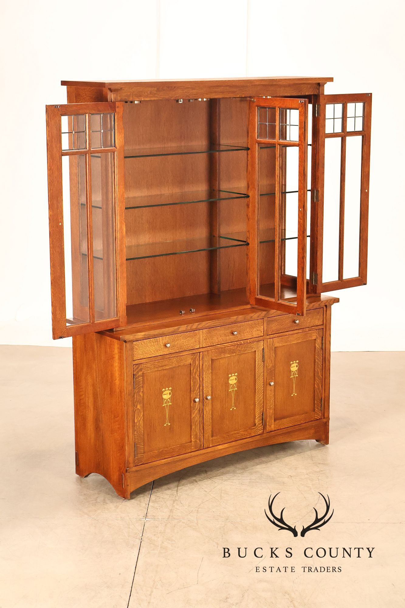 Stickley Mission Collection Oak Harvey Ellis Inlaid China Cabinet