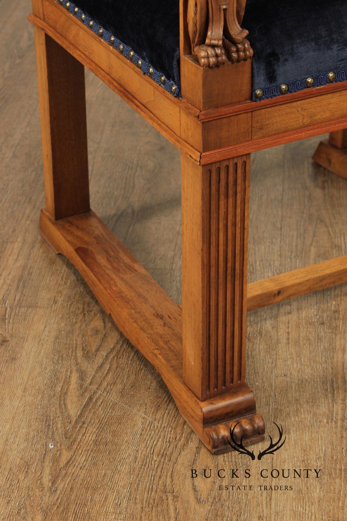 Antique Carved Walnut Renaissance Revival Style Throne Armchair