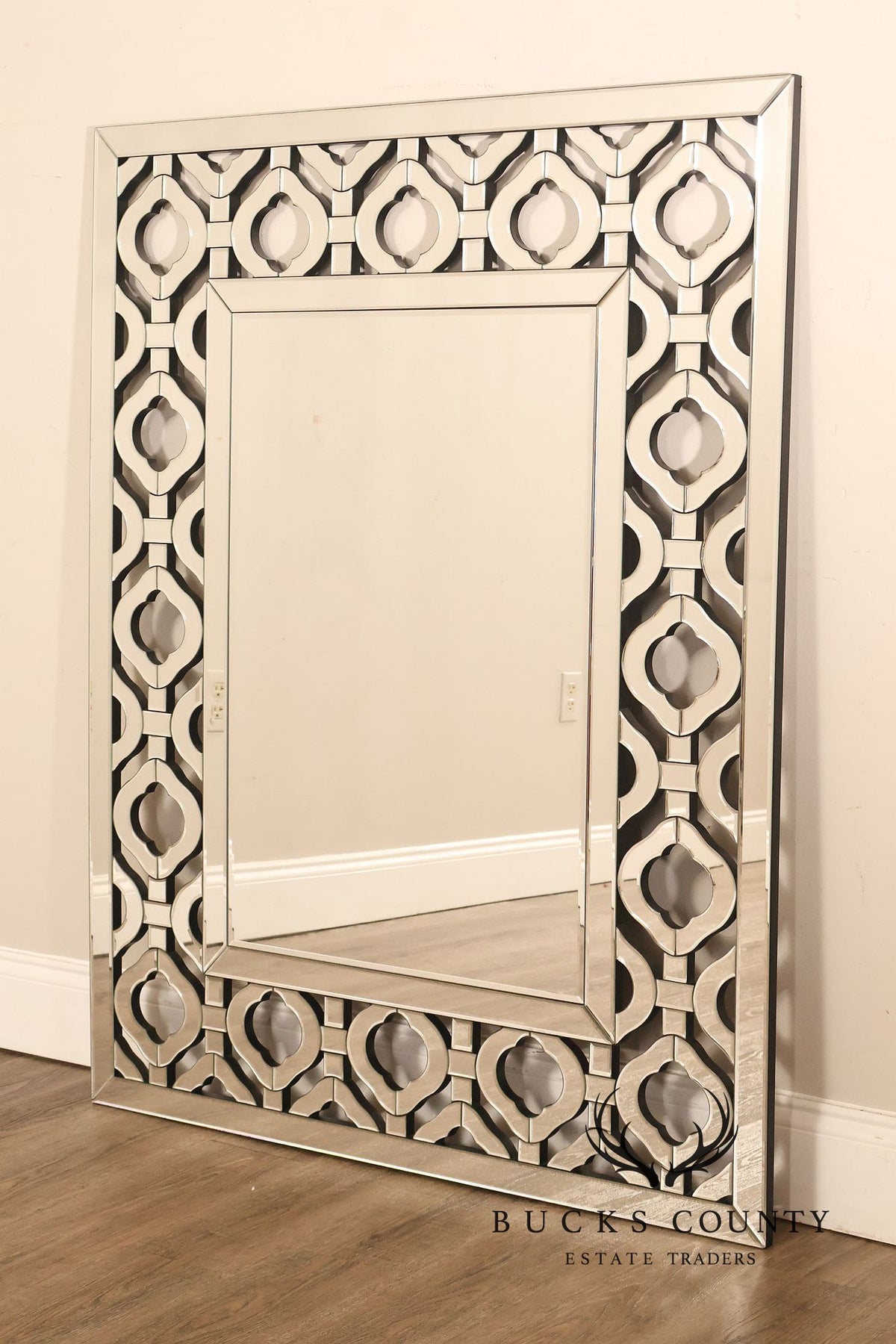 Bassett Hollywood Regency Wall Mirror With Geometric Fretwork