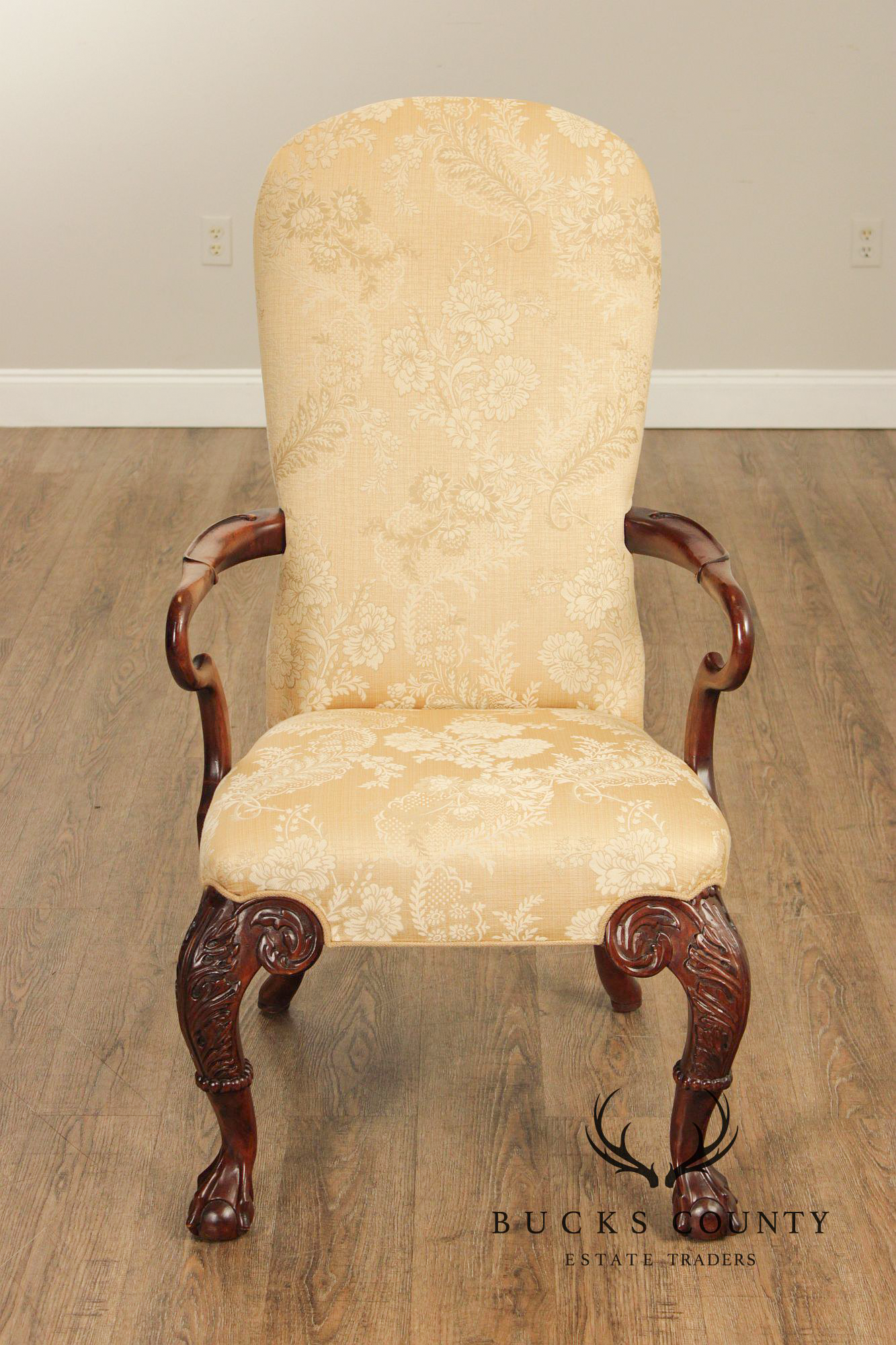 Century Furniture Chippendale Style Pair of Carved Mahogany Armchairs